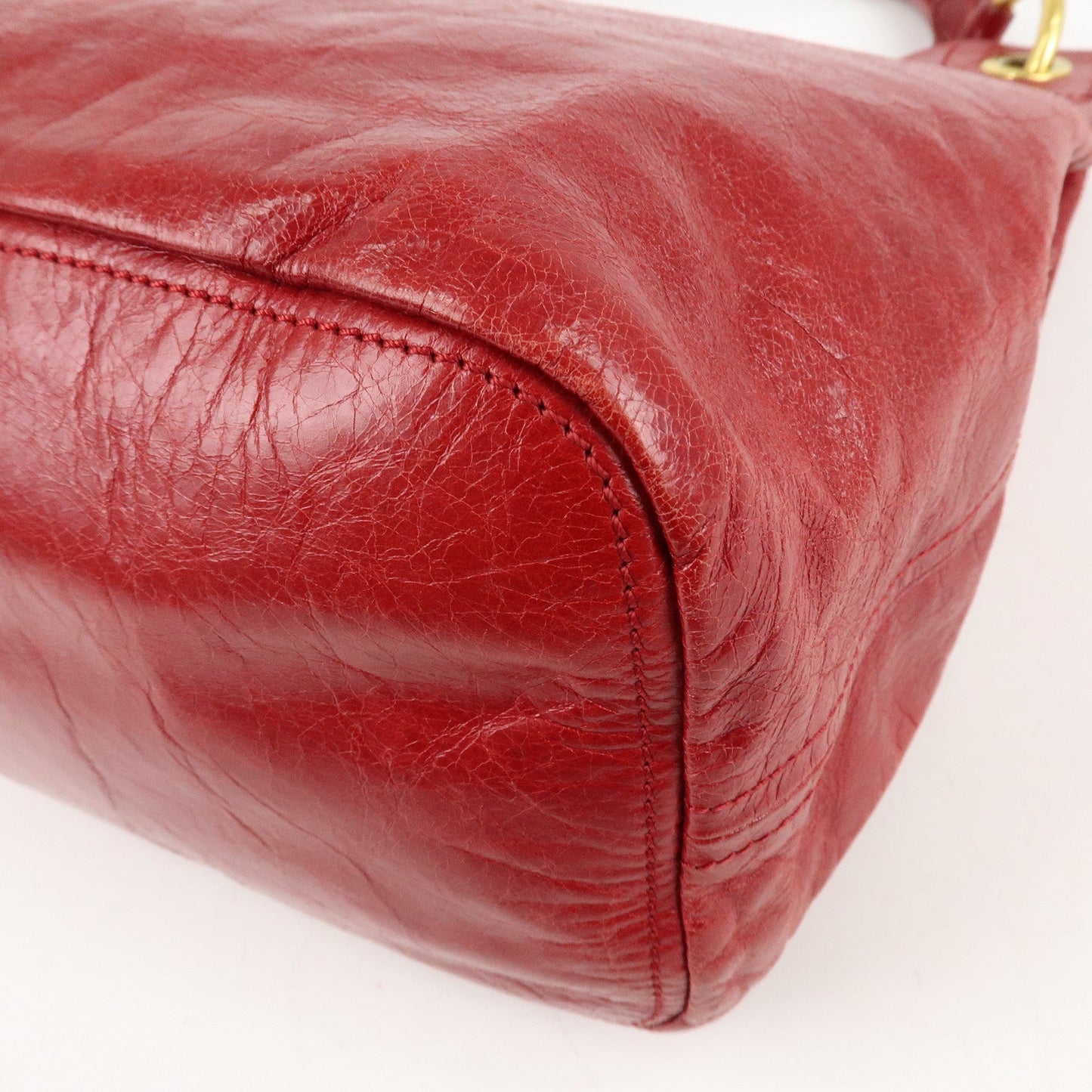 PRADA Logo Leather One Shoulder Bag Red BR4829  d