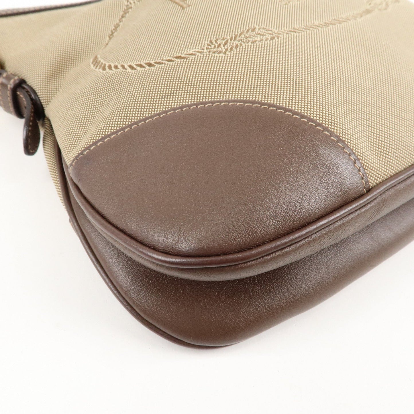 PRADA Jacquard Leather Shoulder Crossbody Bag Beige Brown BT867A  d