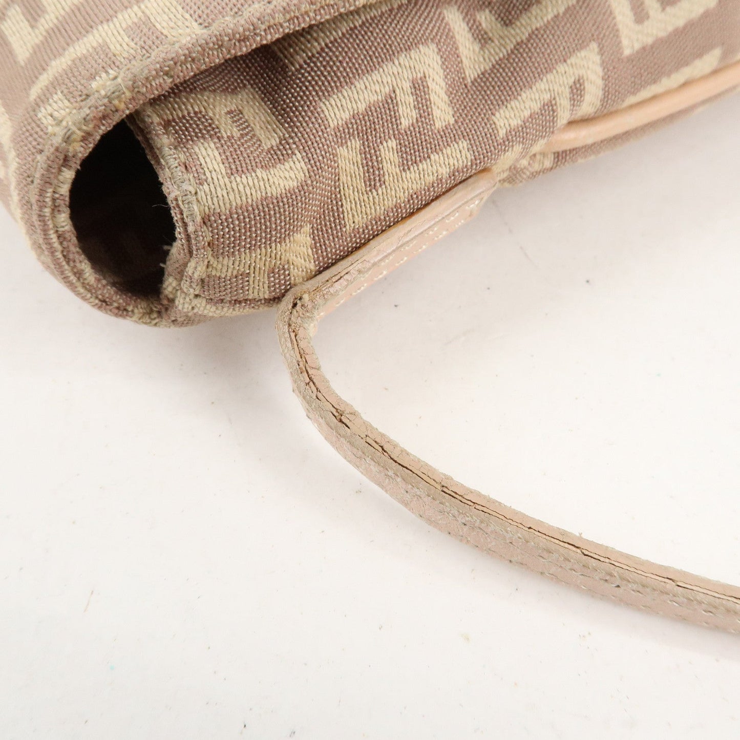 FENDI Zucchino Canvas Leather Shoulder Bag Pink Beige 8BT075  d