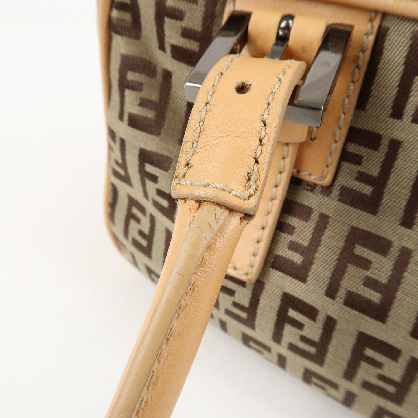 FENDI Zucchino Canvas Leather Small Boston Hand Bag Brown 8BN004  d