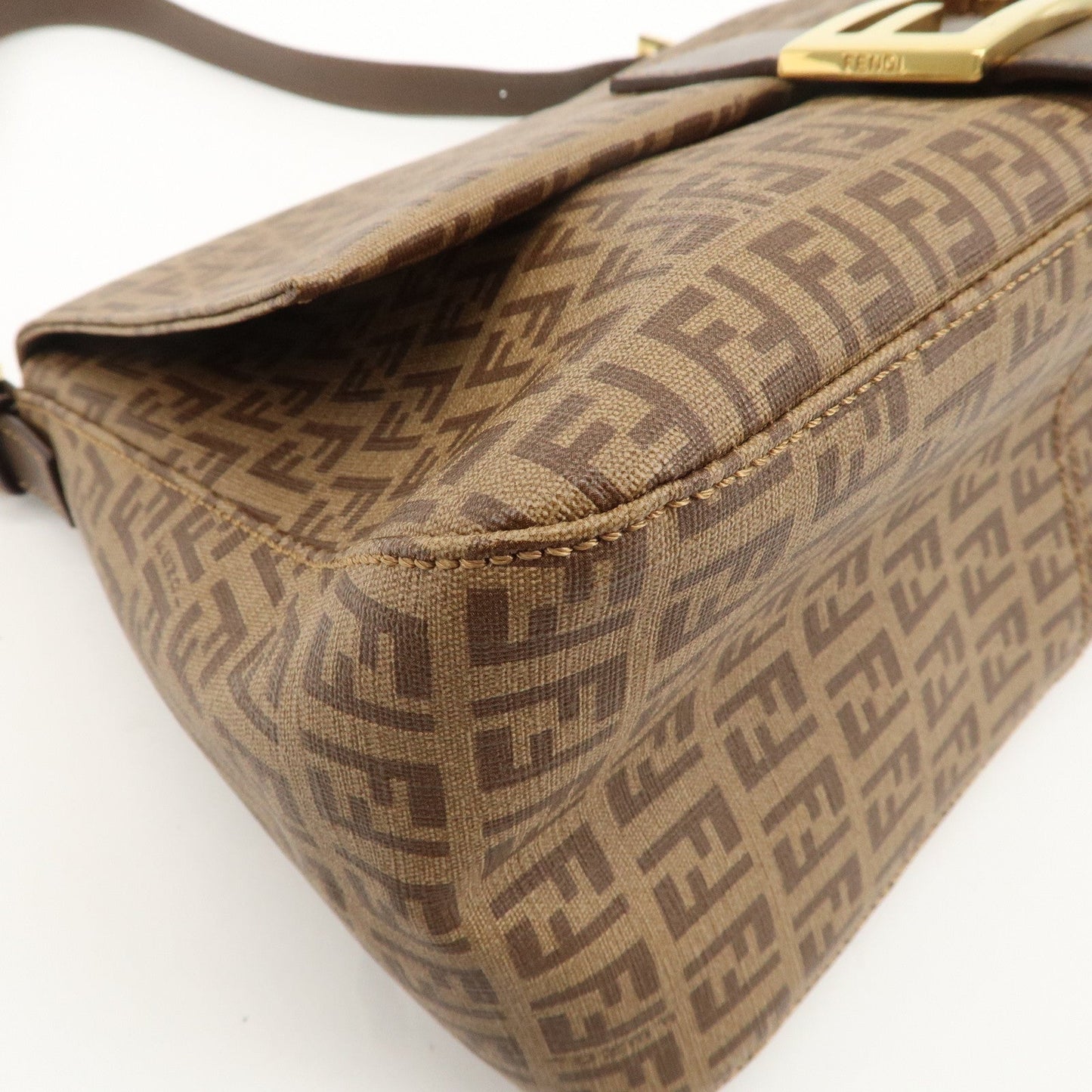 FENDI Mamma Baguette Zucchino Canvas PVC Leather Shoulder Bag  d