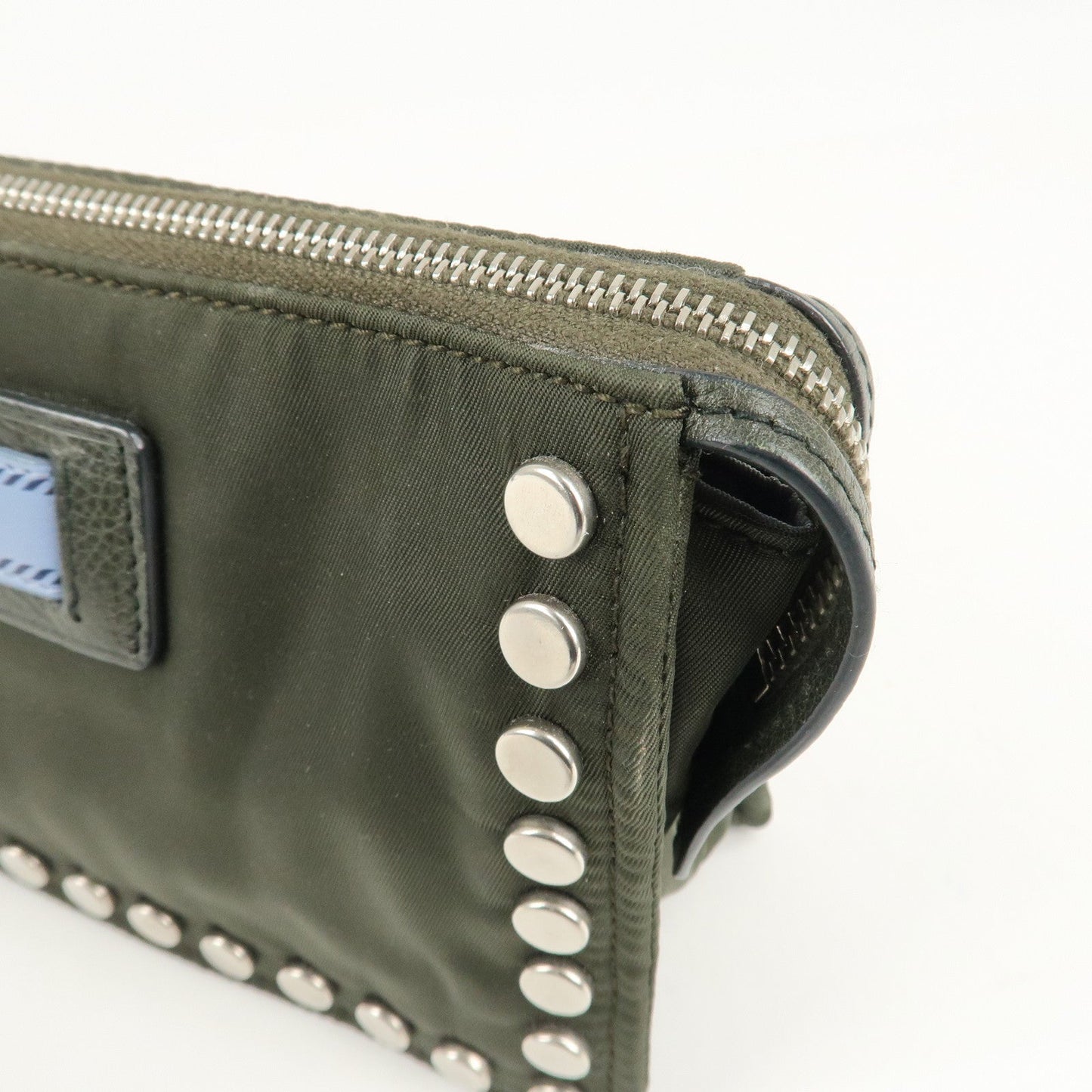 PRADA Tessuto Travel Pouch Studs Military Silver HDW  d