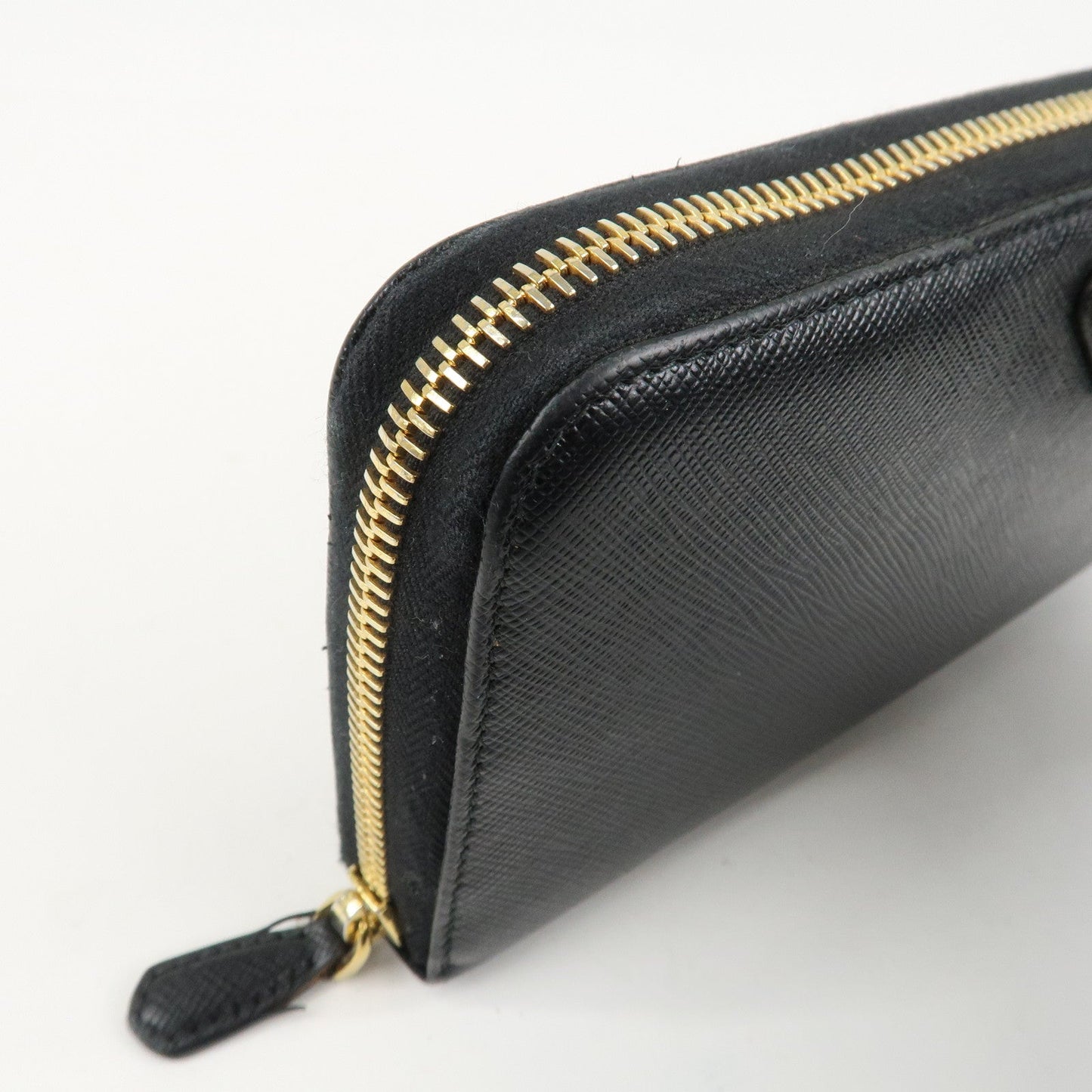 PRADA Saffiano Leather Round Zipper Long Wallet Black 1M0506  d
