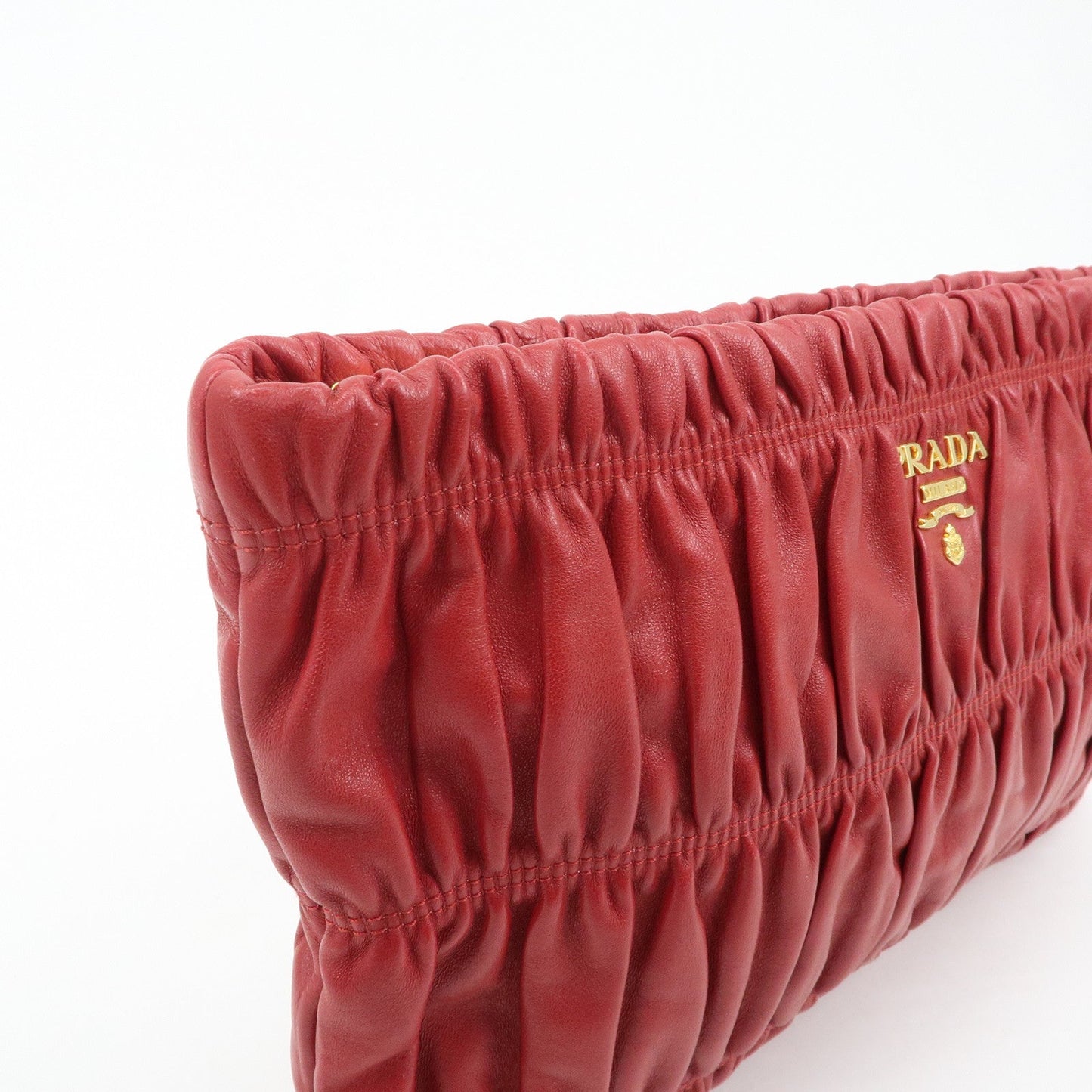 PRADA Leather Clutch Bag Red  d