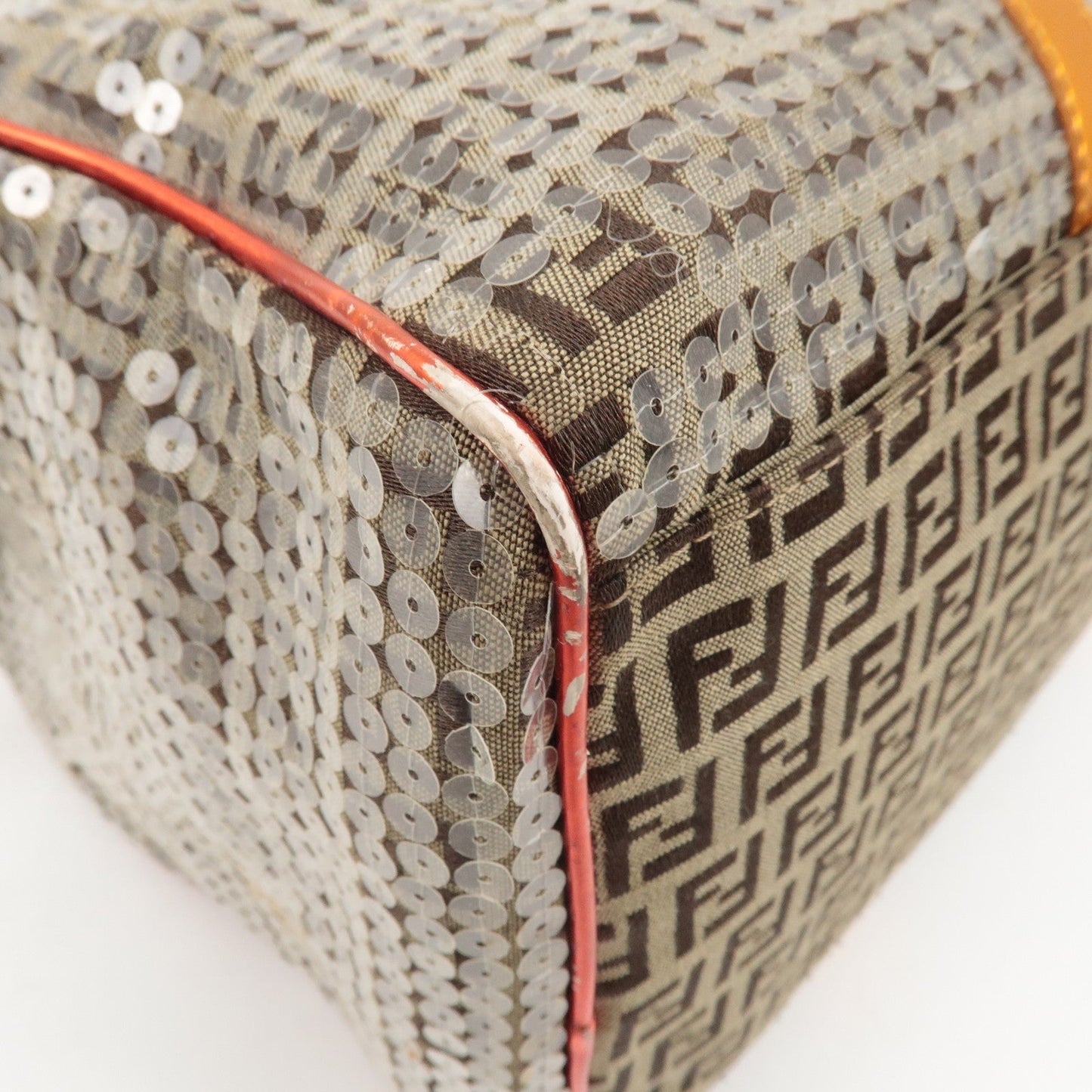 FENDI Zucchino Canvas Leather Beaded Boston Bag 8BL099  d
