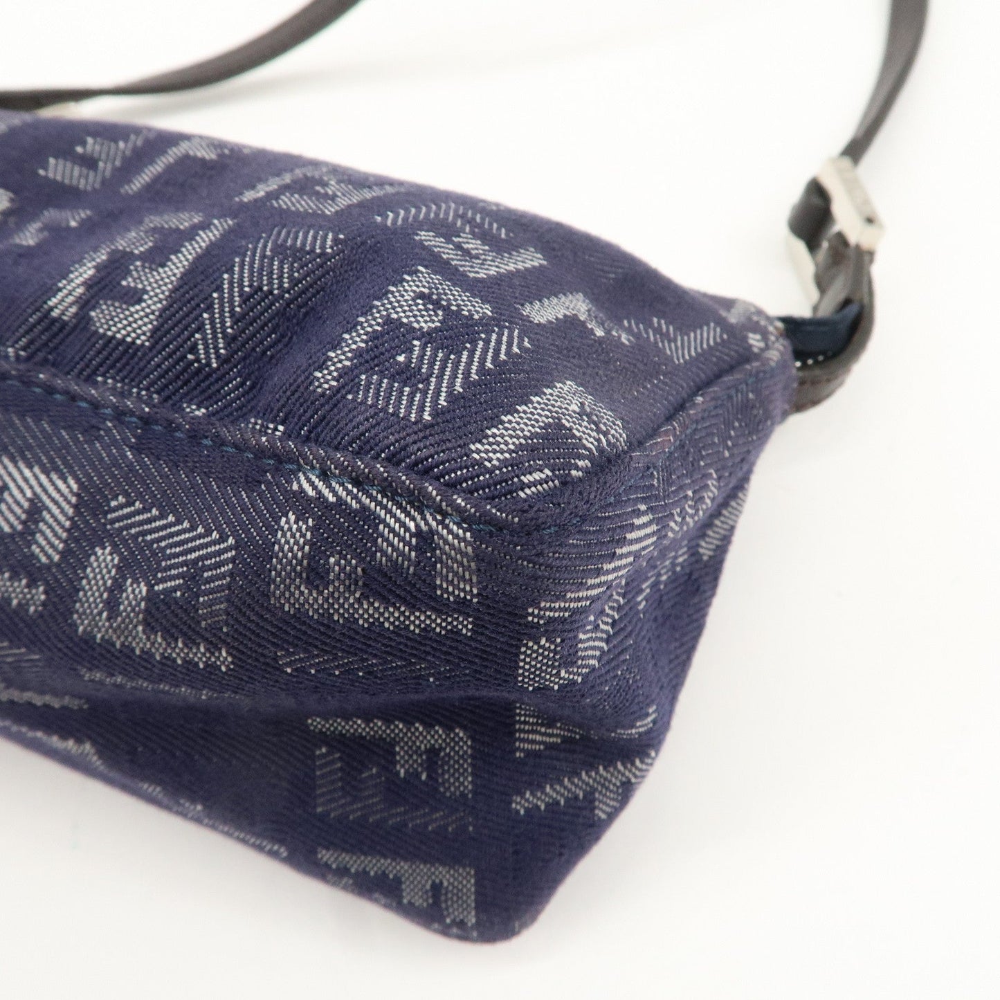 FENDI Zucchino Canvas Leather Shoulder Bag Pouch Navy 8BR249  d