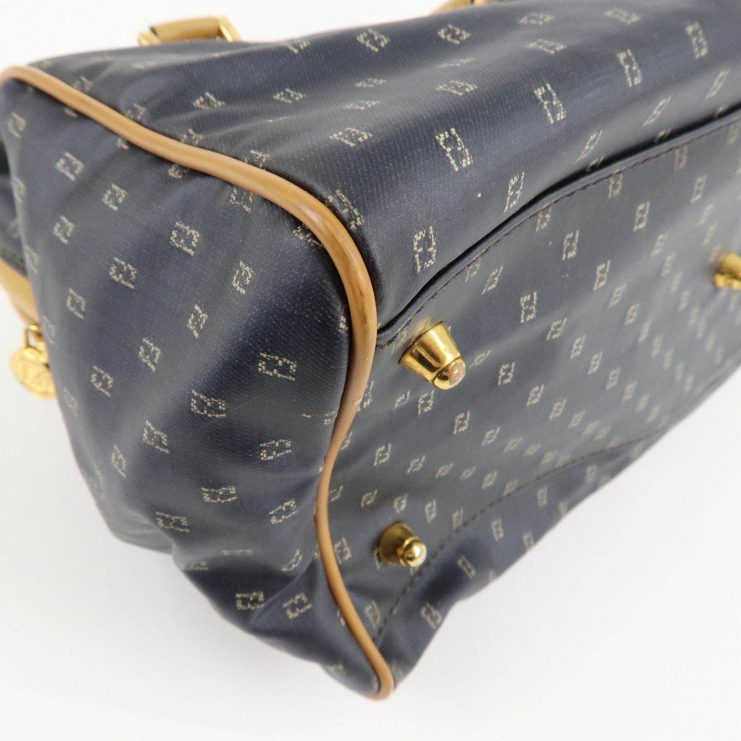 FENDI PVC Leather 2Way Bag Hand Bag Navy Brown  d