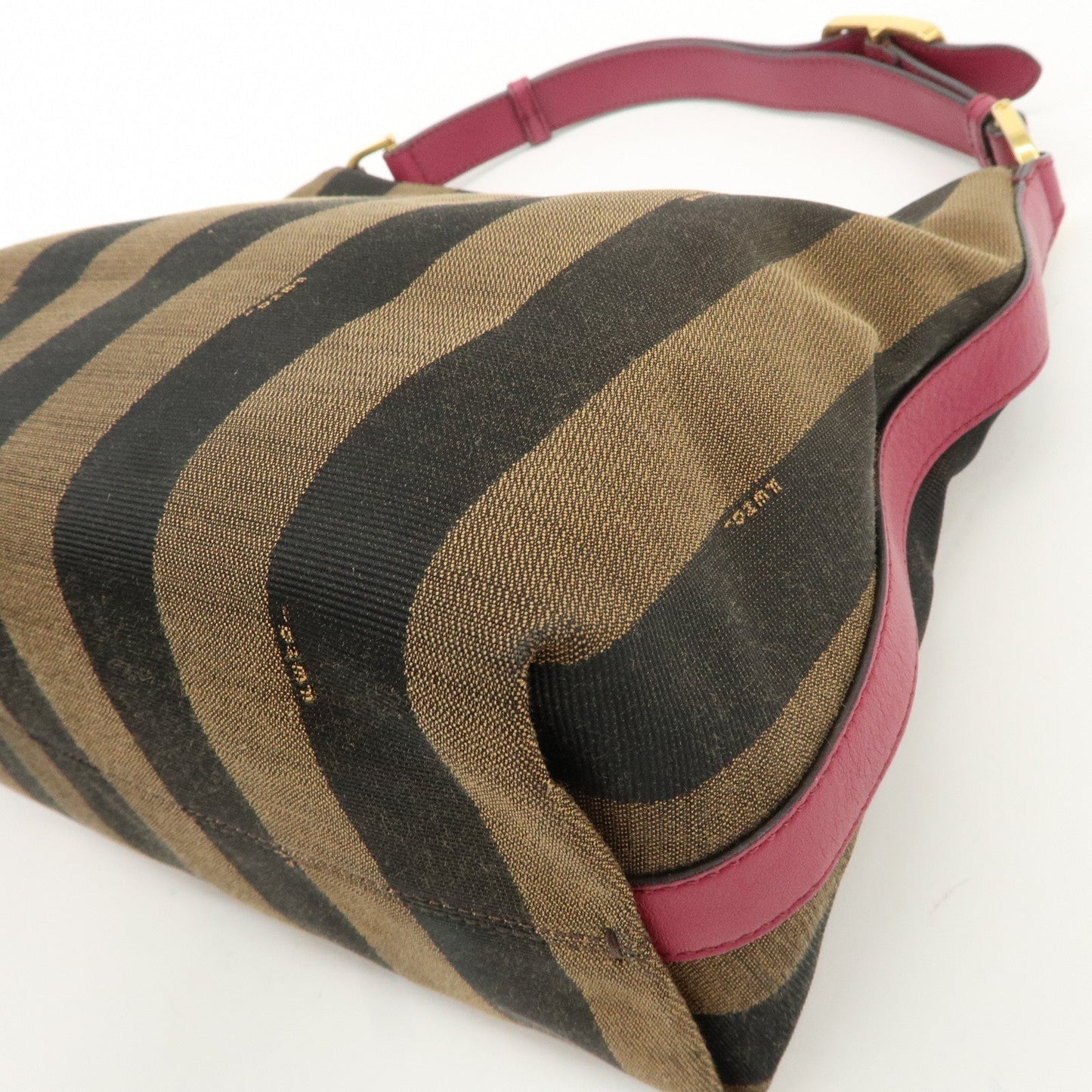 FENDI Pequin Canvas Leather Shoulder Bag Black Brown Pink 8BR669  d