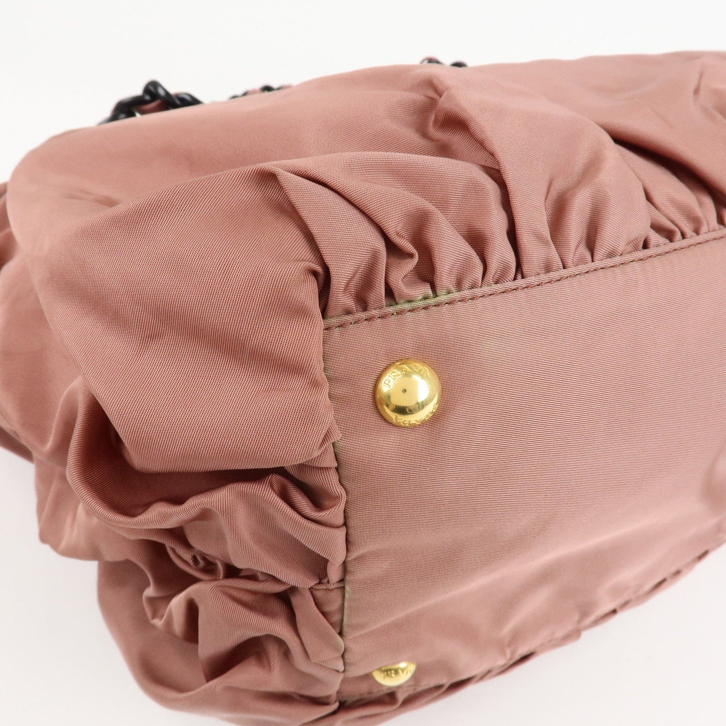 Prada Nylon Leather Gathered Chain Shoulder Tote Bag Pink Black  d