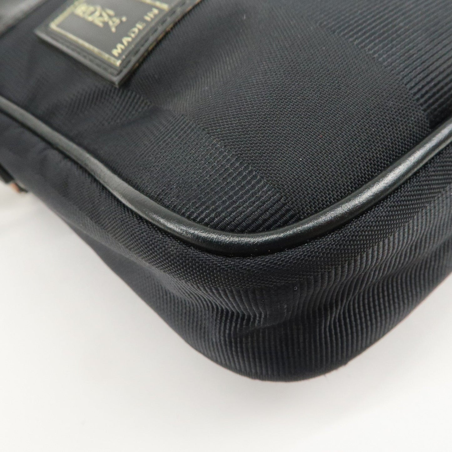 FENDI Pequin Nylon Leather Shoulder Bag Black 7VA456  d
