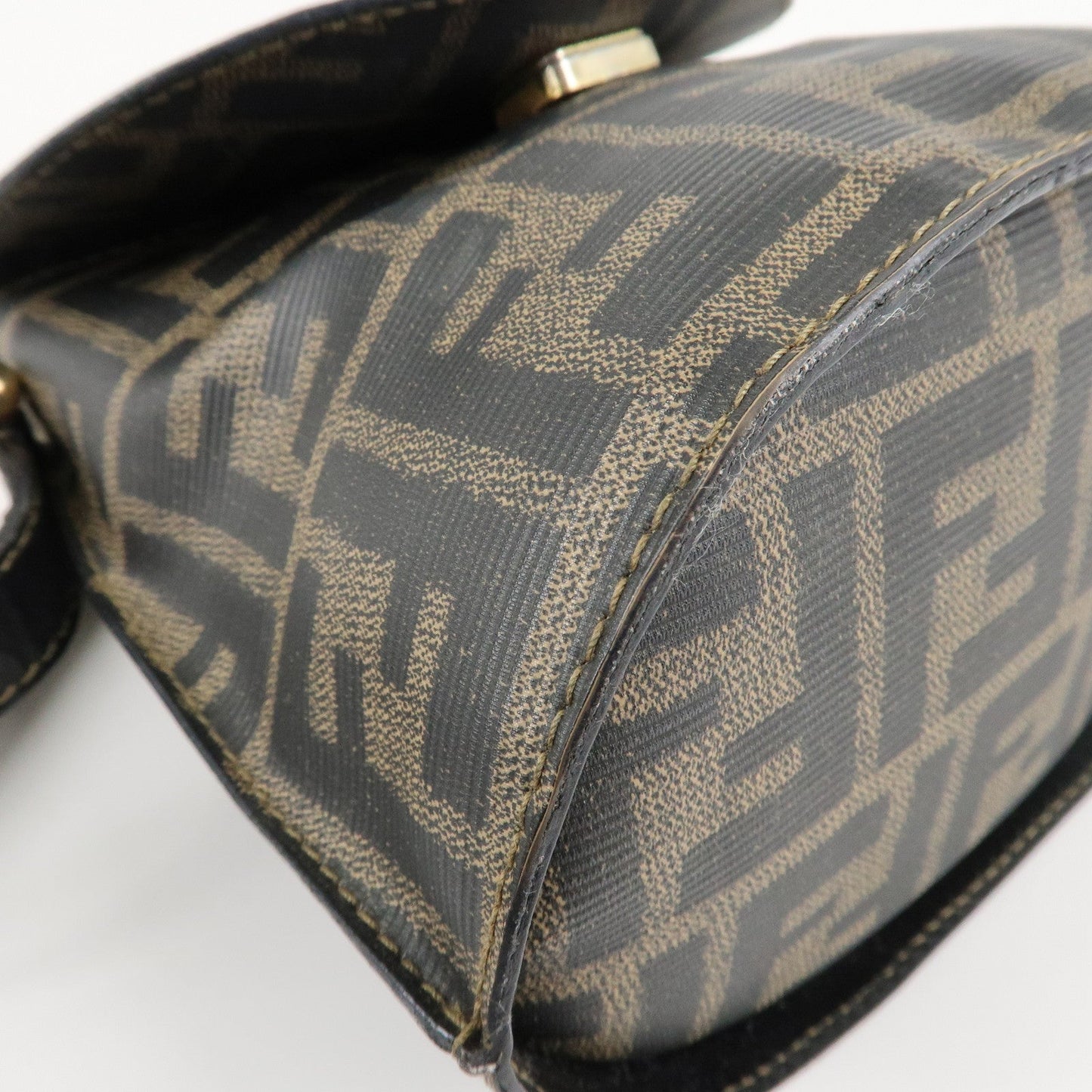 FENDI Zucca Logo Print PVC Leather Shoulder Bag Black Brown  d