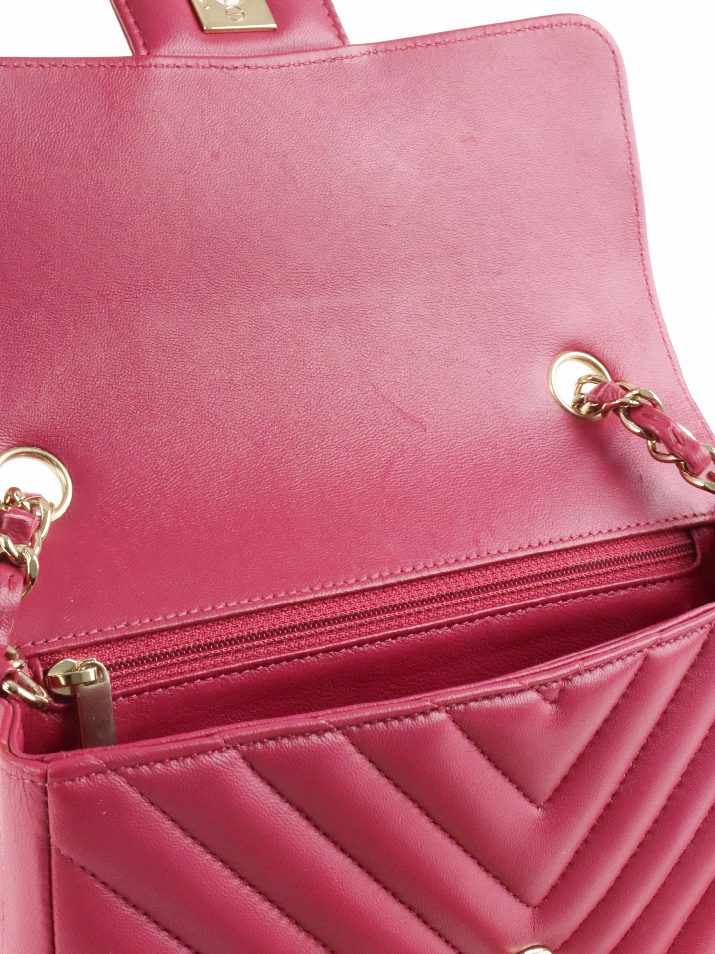 Chanel Dark Pink Lambskin Chevron Mini Flap Bag LGHW.