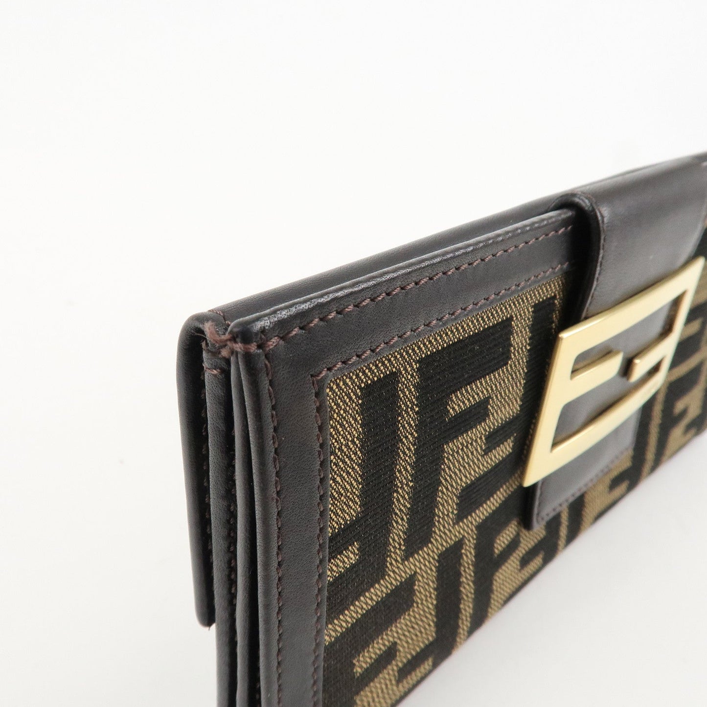 FENDI Zucca Canvas Leather Long Bi-fold Wallet Brown 8M0032  d