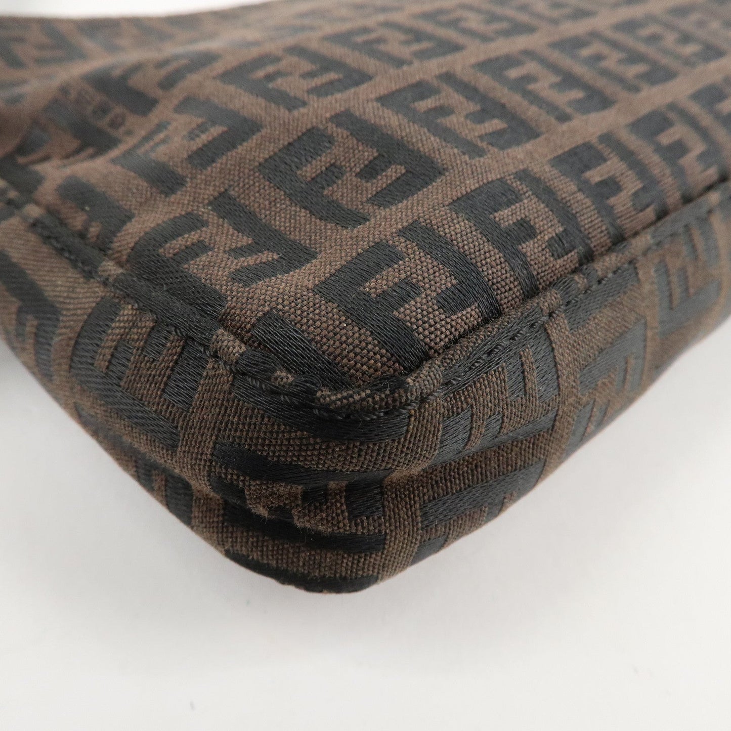 FENDI Zucchino Canvas Leather Shoulder Bag Dark Brown Black 8BR042  d