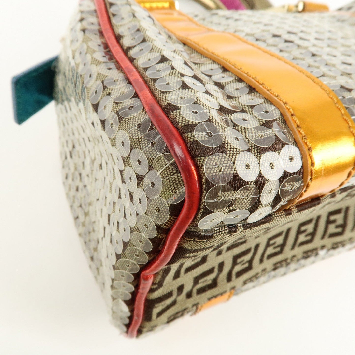 FENDI Zucchino Flip Sequin Canvas Patent Leather Boston Bag 8BL071  d
