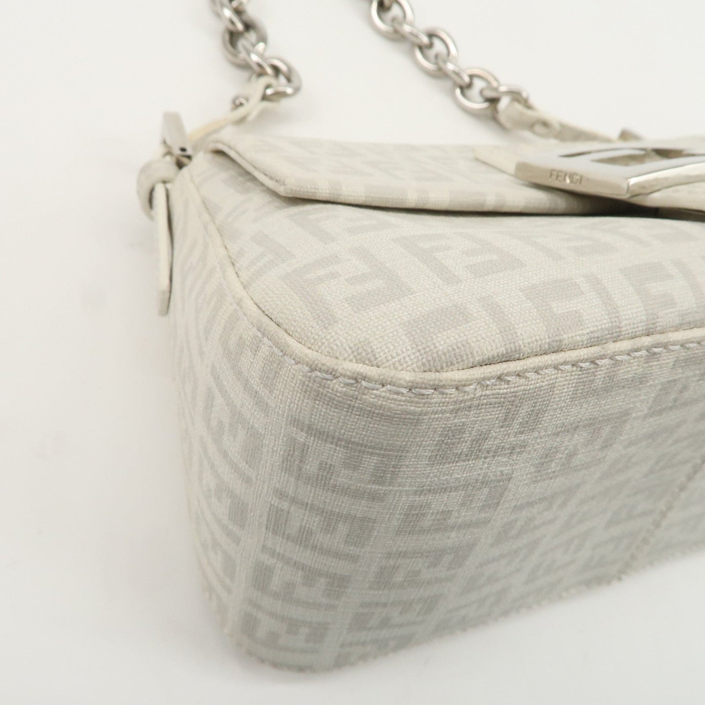 FENDI Mini Mamma Baguette Zucchino Canvas Leather Shoulder Bag  d