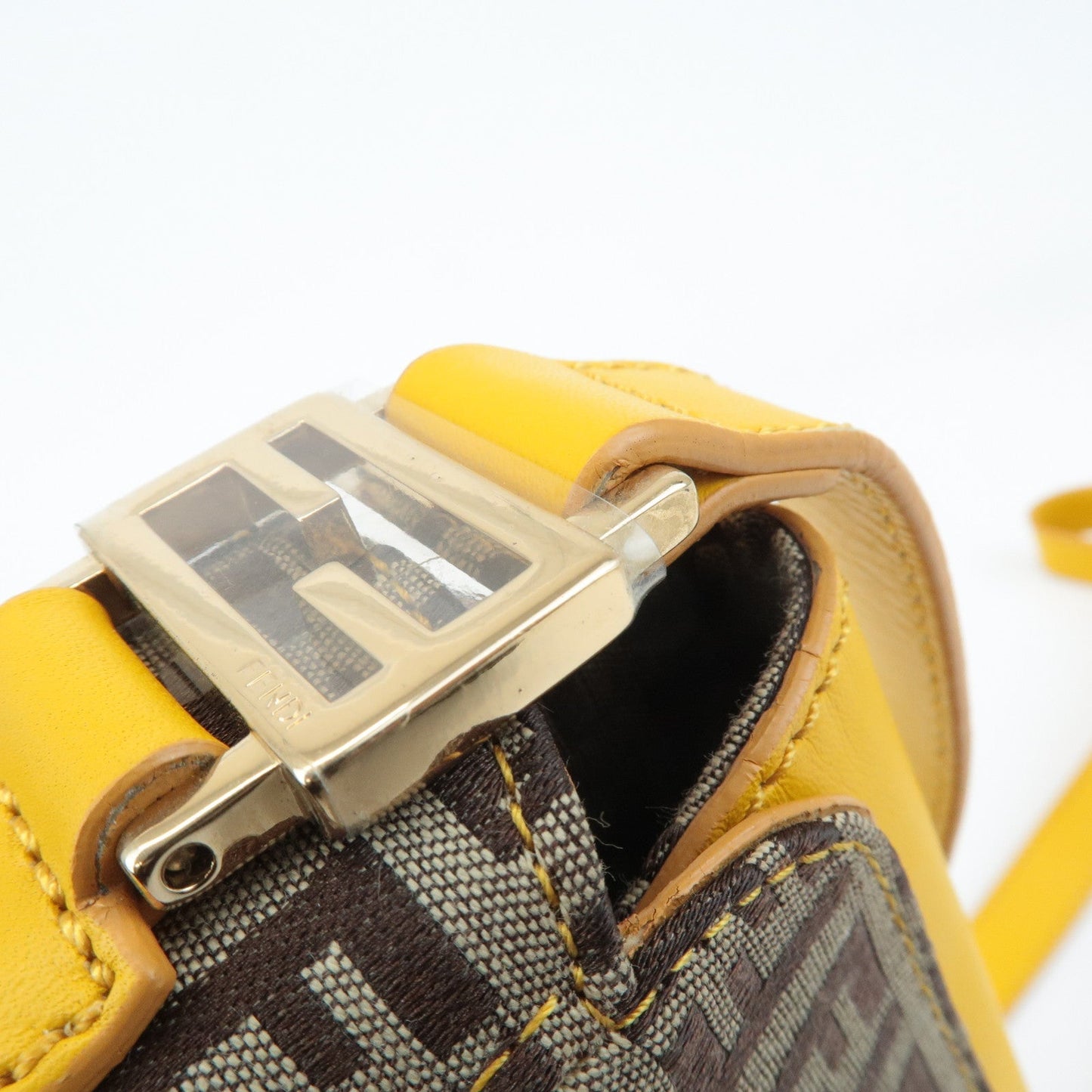 FENDI Zucchino Canvas Leather Shoulder Bag BrownYellow 8BT175  d