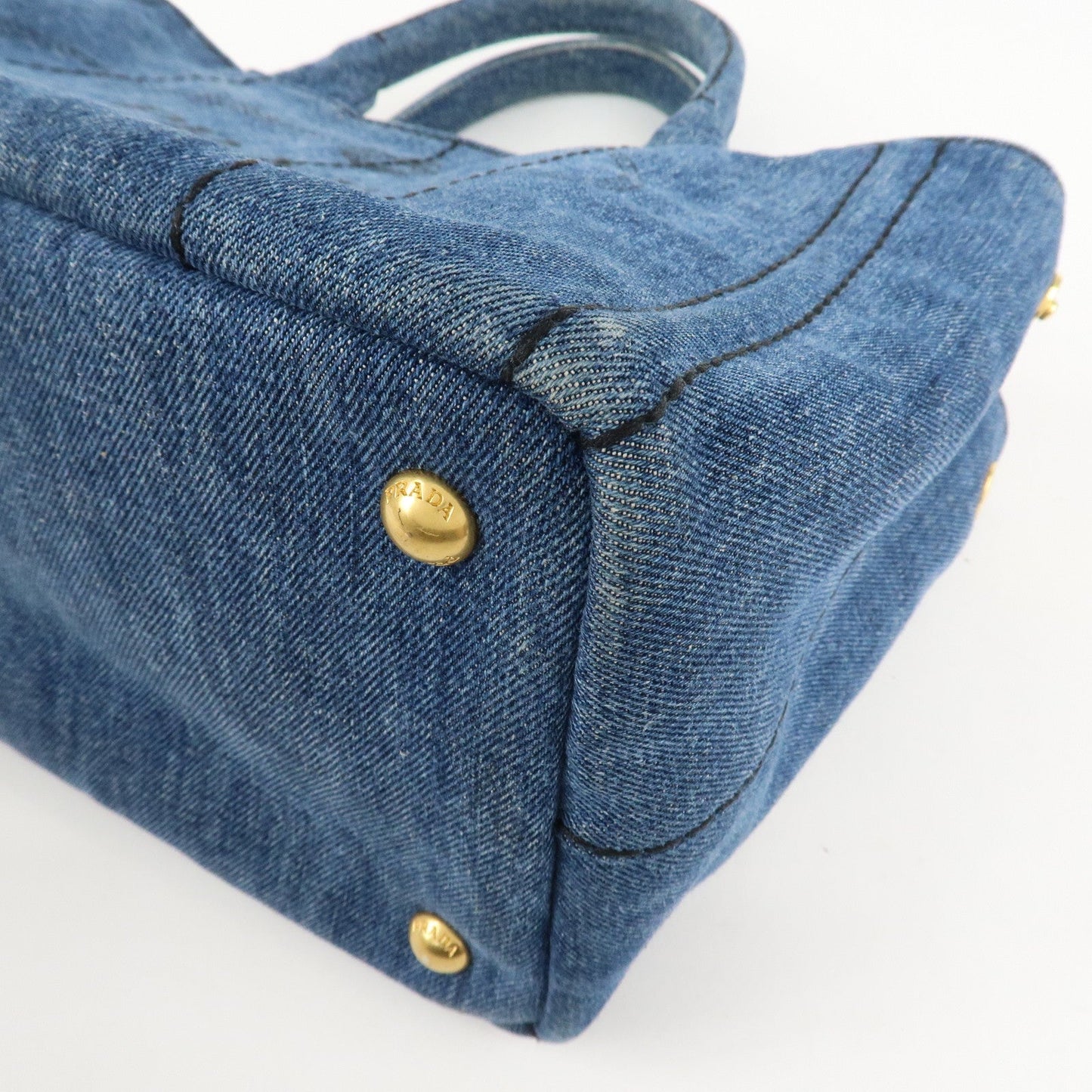 PRADA Canapa Mini Denim Leather 2Way Bag Tote Bag Blue 1BG439  d
