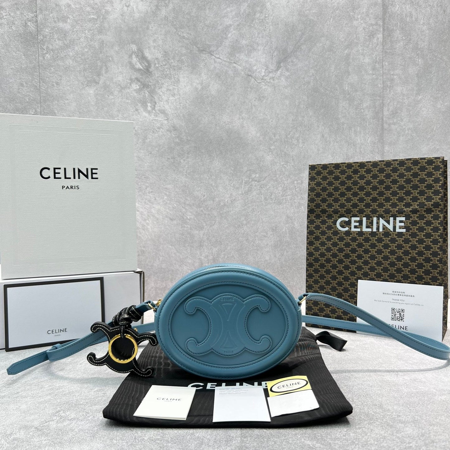 Top Quality Crossbody Oval Purse Cuir Triomphe Blue For Women 6in/16cm 10I703DPQ.07DD
