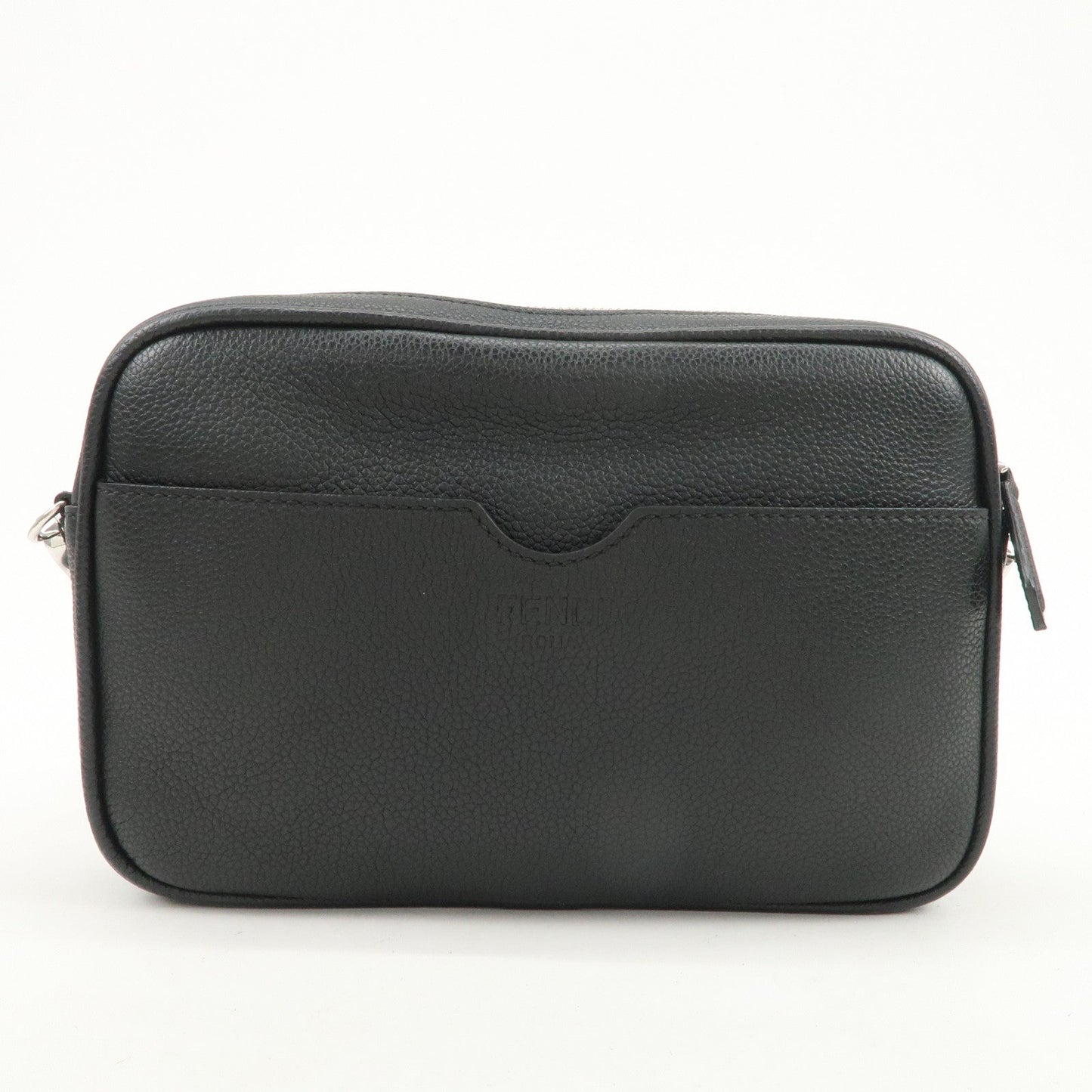 FENDI Logo Leather Camera Case Shoulder Bag Black 7M0286