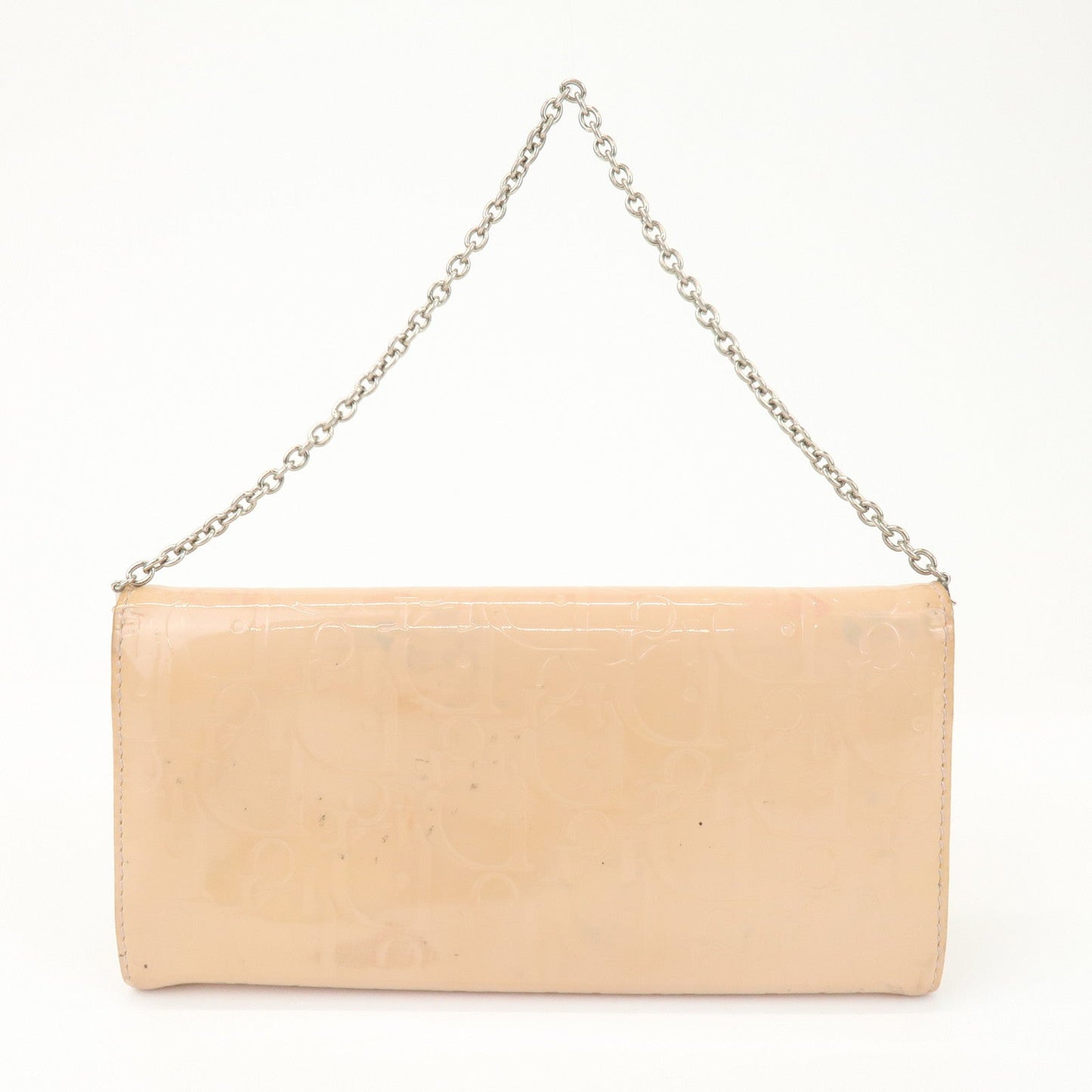 Christian Dior Patent Leather Chain Wallet Long Wallet WOC Beige