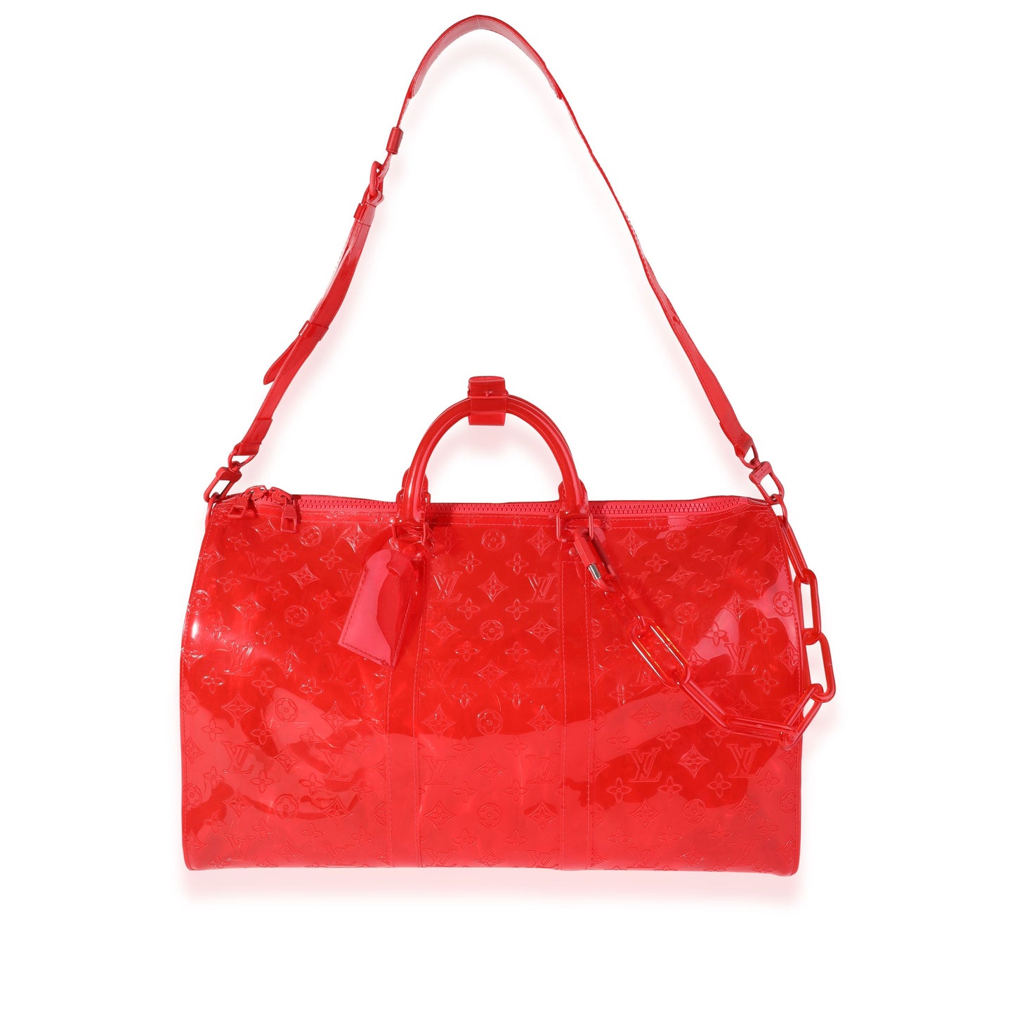 Louis Vuitton  x Virgil Abloh Red Monogram PVCKeepall Bandouliére 50