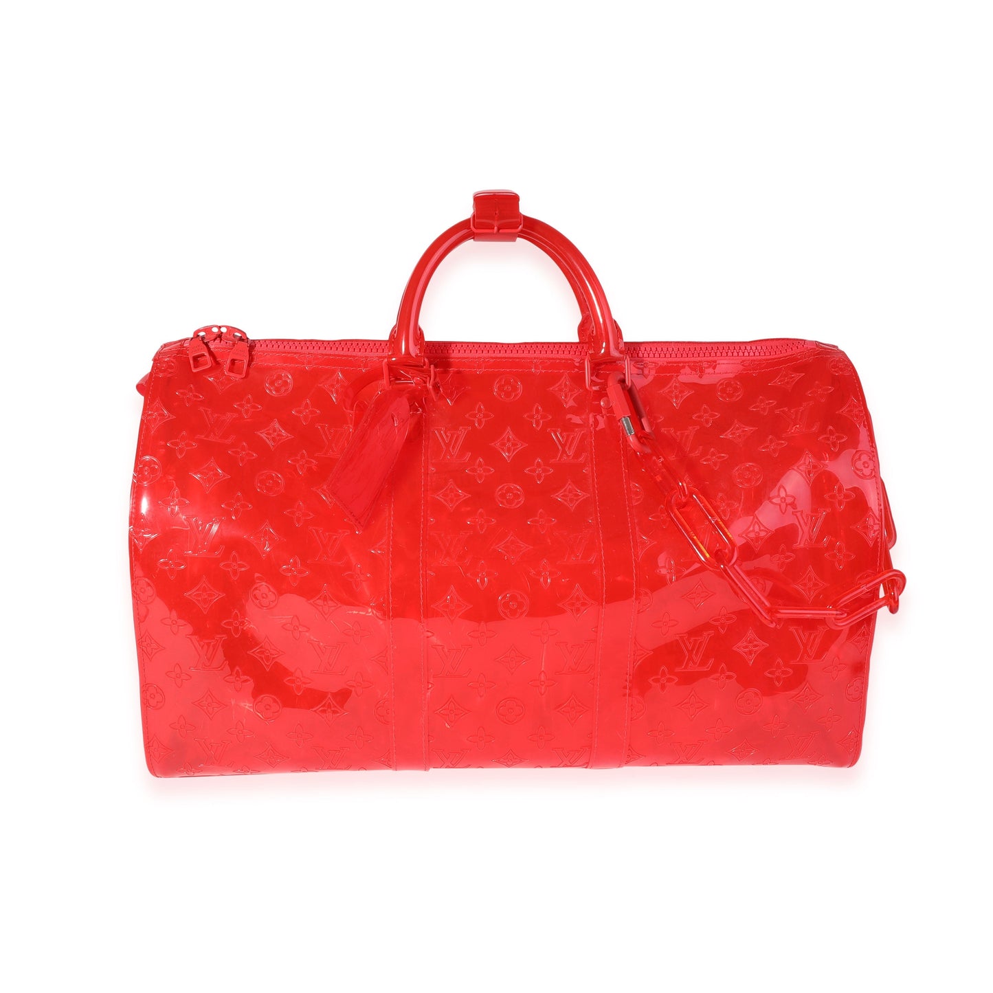 Louis Vuitton  x Virgil Abloh Red Monogram PVCKeepall Bandouliére 50