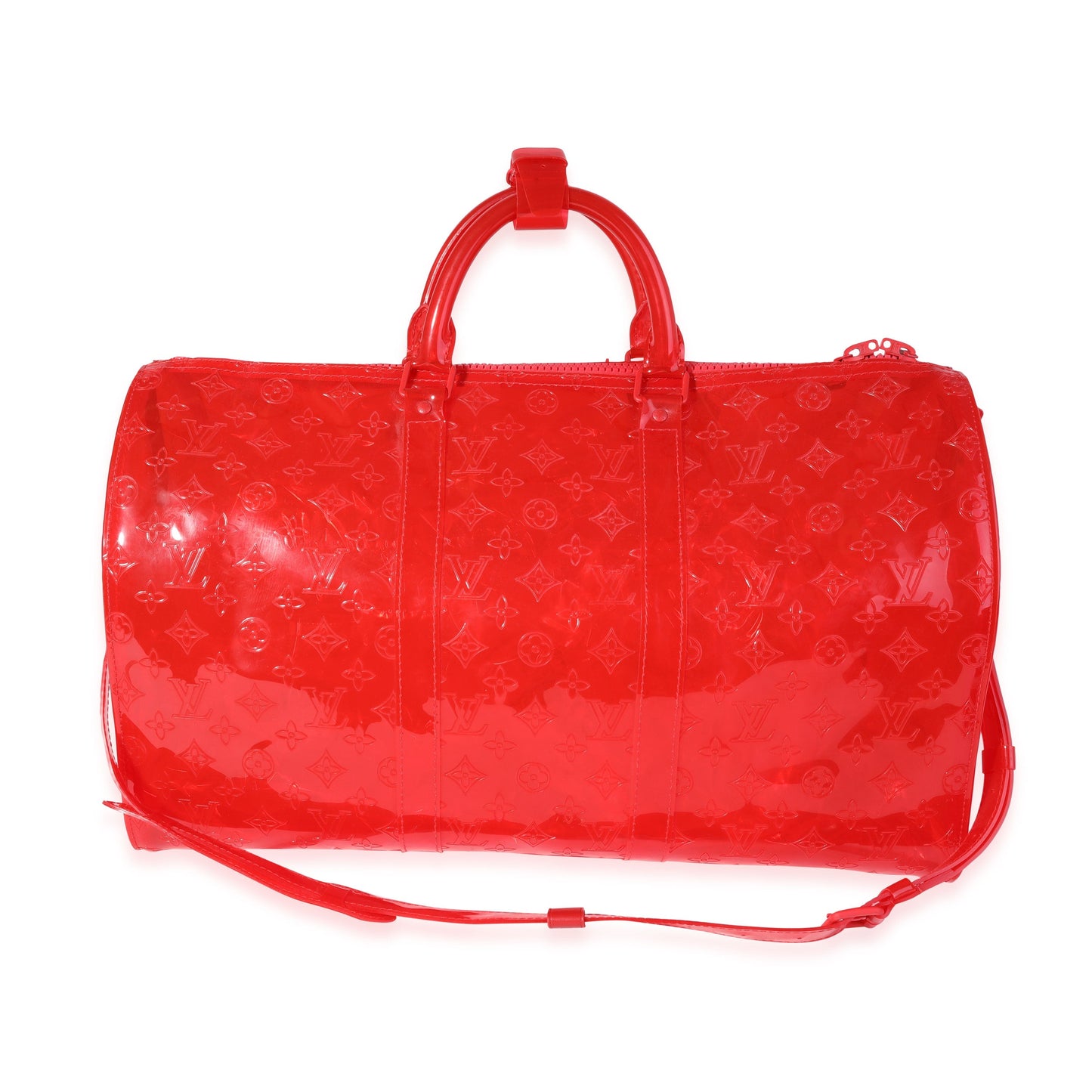 Louis Vuitton  x Virgil Abloh Red Monogram PVCKeepall Bandouliére 50