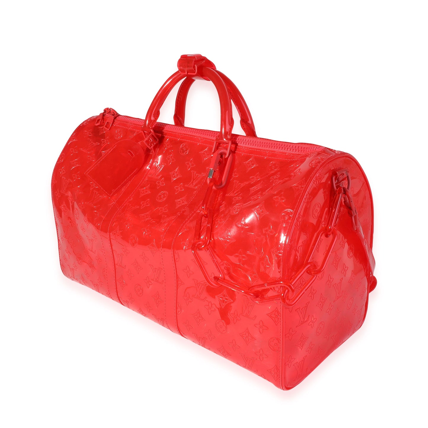 Louis Vuitton  x Virgil Abloh Red Monogram PVCKeepall Bandouliére 50
