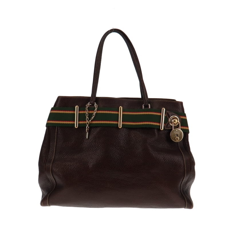 Gucci   Brown Grained Leather Lock Tote