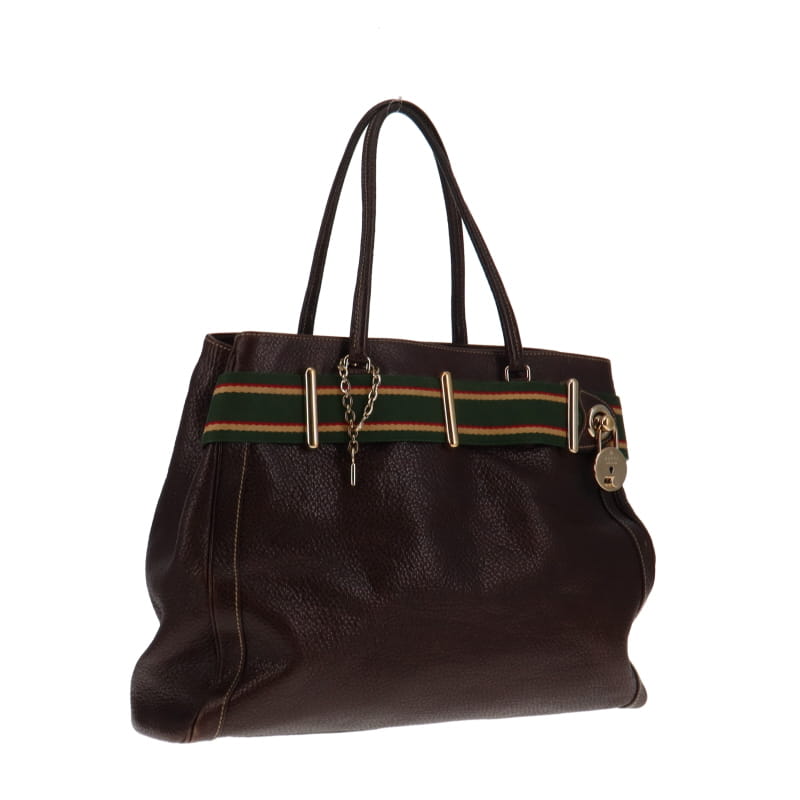 Gucci   Brown Grained Leather Lock Tote