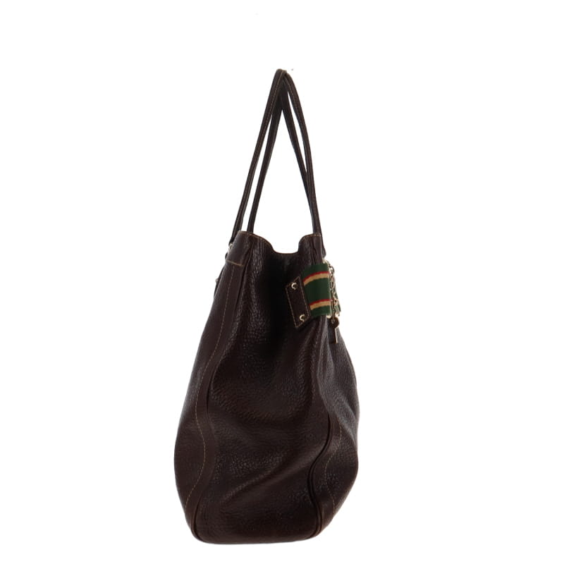 Gucci   Brown Grained Leather Lock Tote