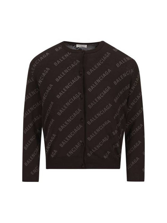Luxury Balenciaga Trending 2025 All-Over Logo Print Cotton Crop Cardigan Brown
