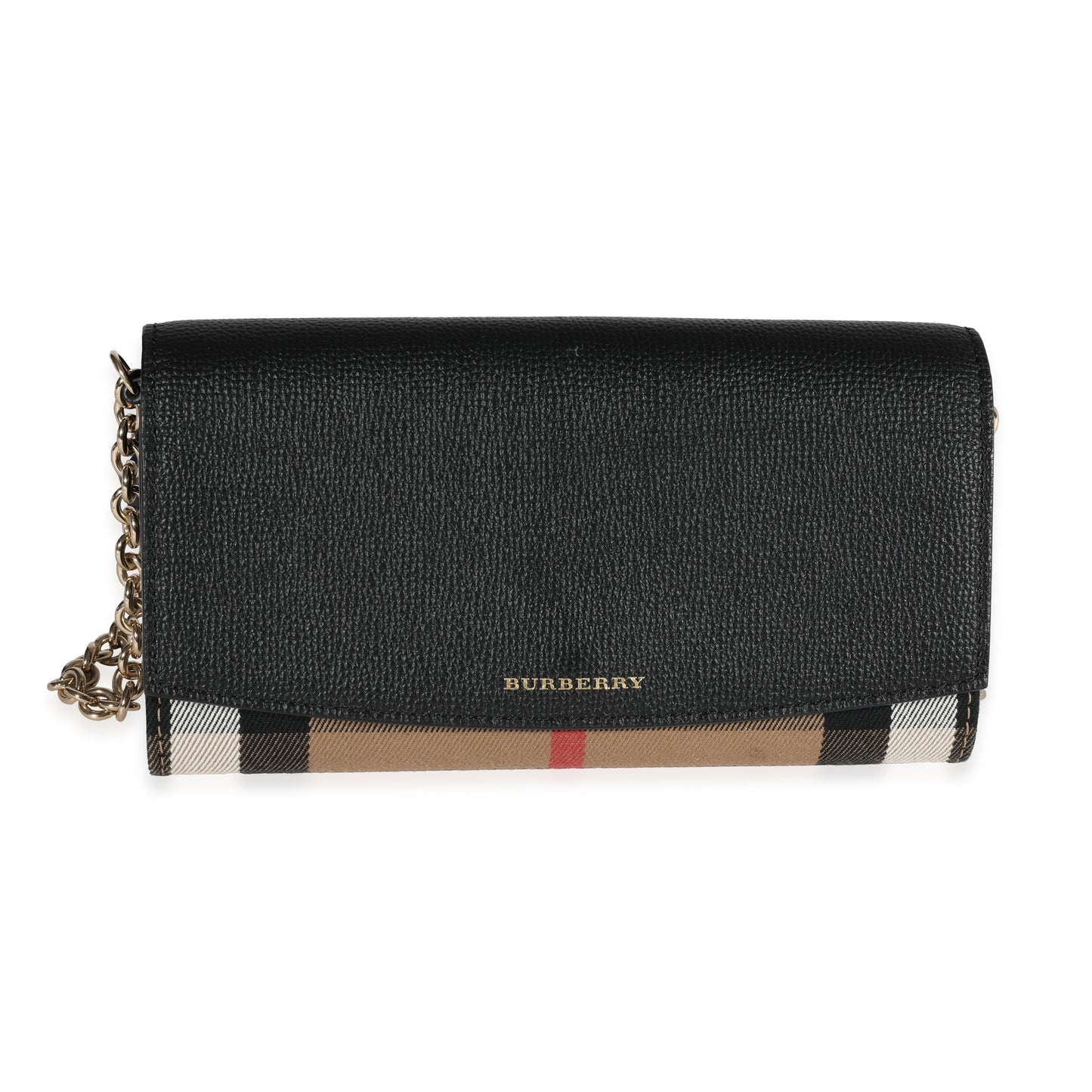 Burberry Ho  Check & Black Leather Chain Wallet