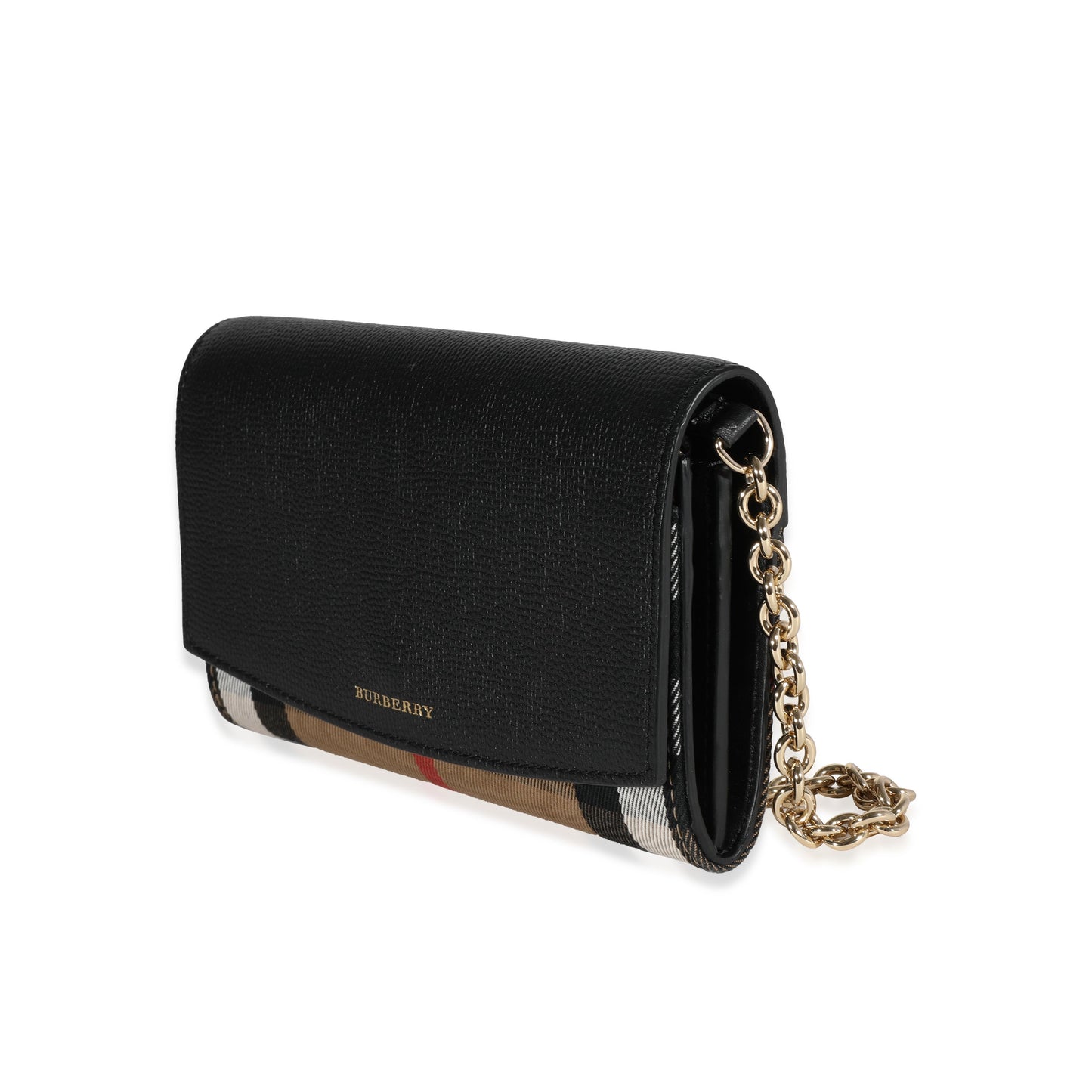 Burberry Ho  Check & Black Leather Chain Wallet
