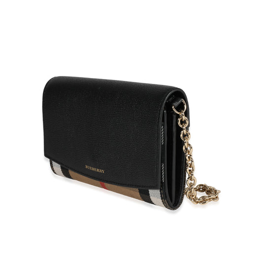 Burberry Ho  Check & Black Leather Chain Wallet