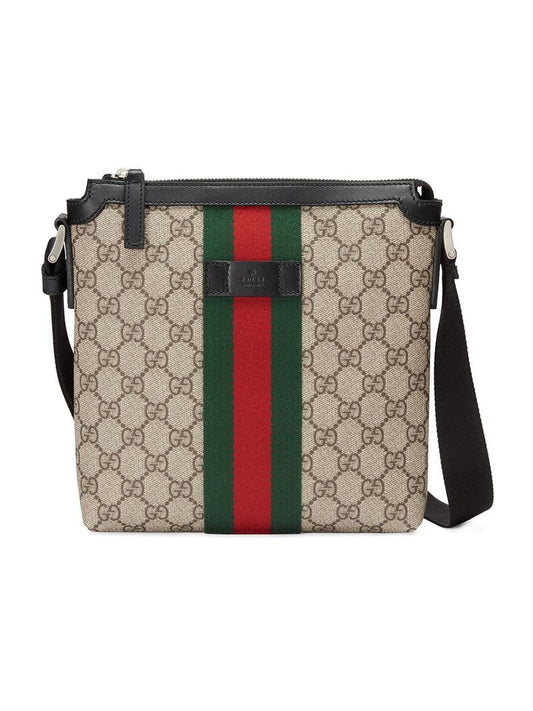 Gucci - Web GG Supreme flat messenger bag - unisex - Leather/Canvas/Nylon - One Size - NEUTRALS