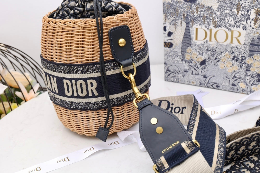 Top Quality MeTop Qualityum Lady Bag Natural Wicker  Blue For Women 28cm/11in CD M0505CMVO_M808