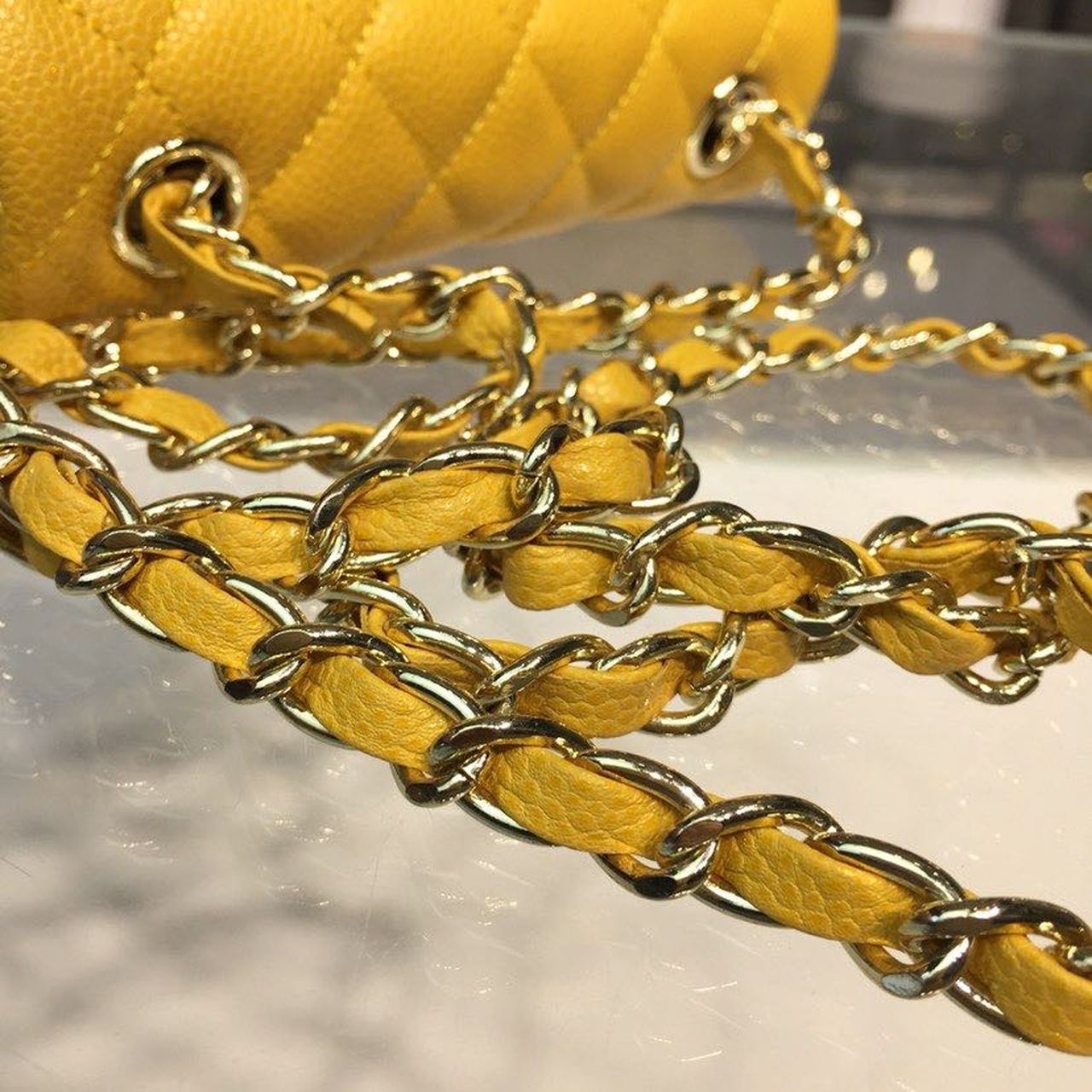 CHLMini Flap Bag Caviar Yellow For Women, Women’s Bags, Shoulder And Crossbody Bags 6.7in/17cm A35200