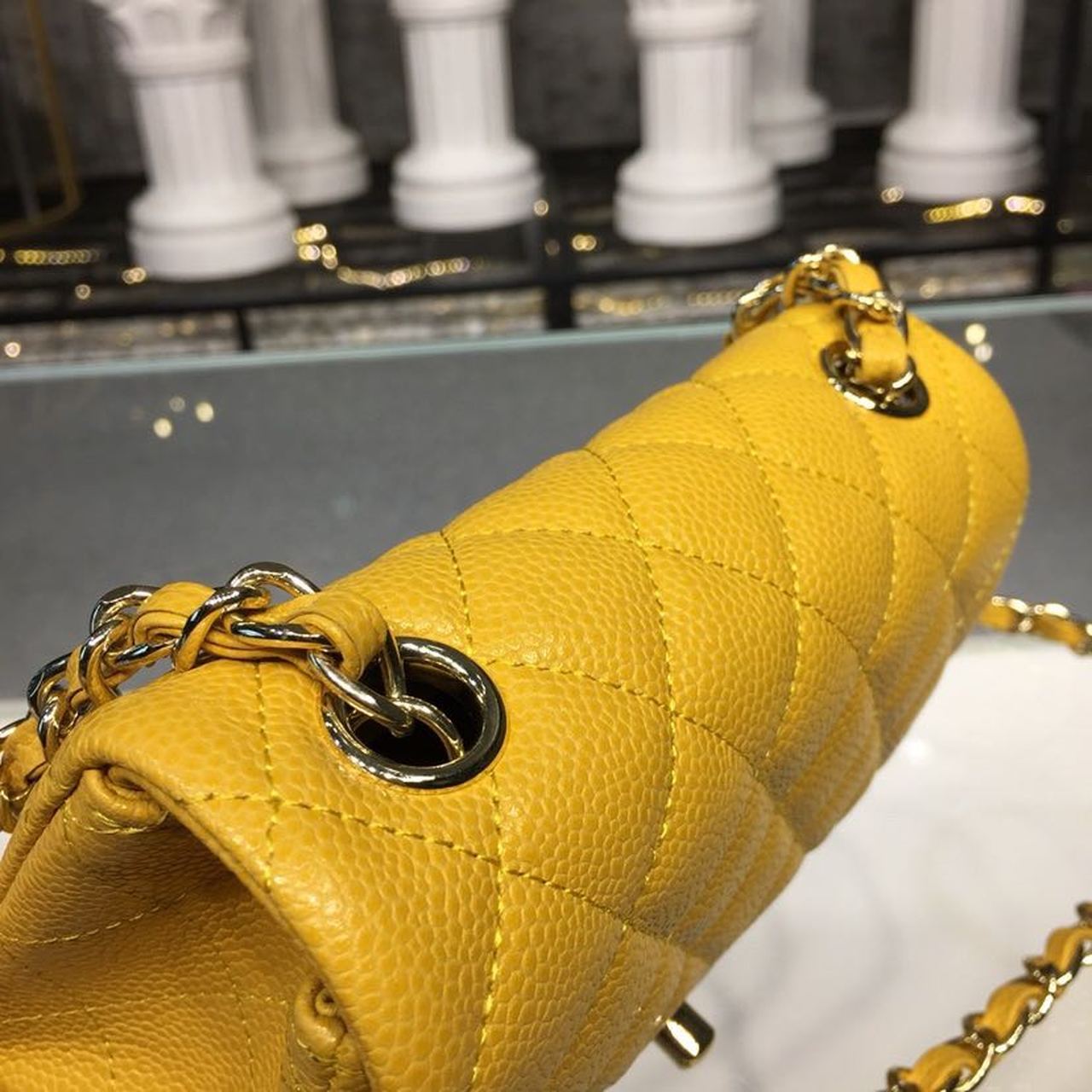 CHLMini Flap Bag Caviar Yellow For Women, Women’s Bags, Shoulder And Crossbody Bags 6.7in/17cm A35200