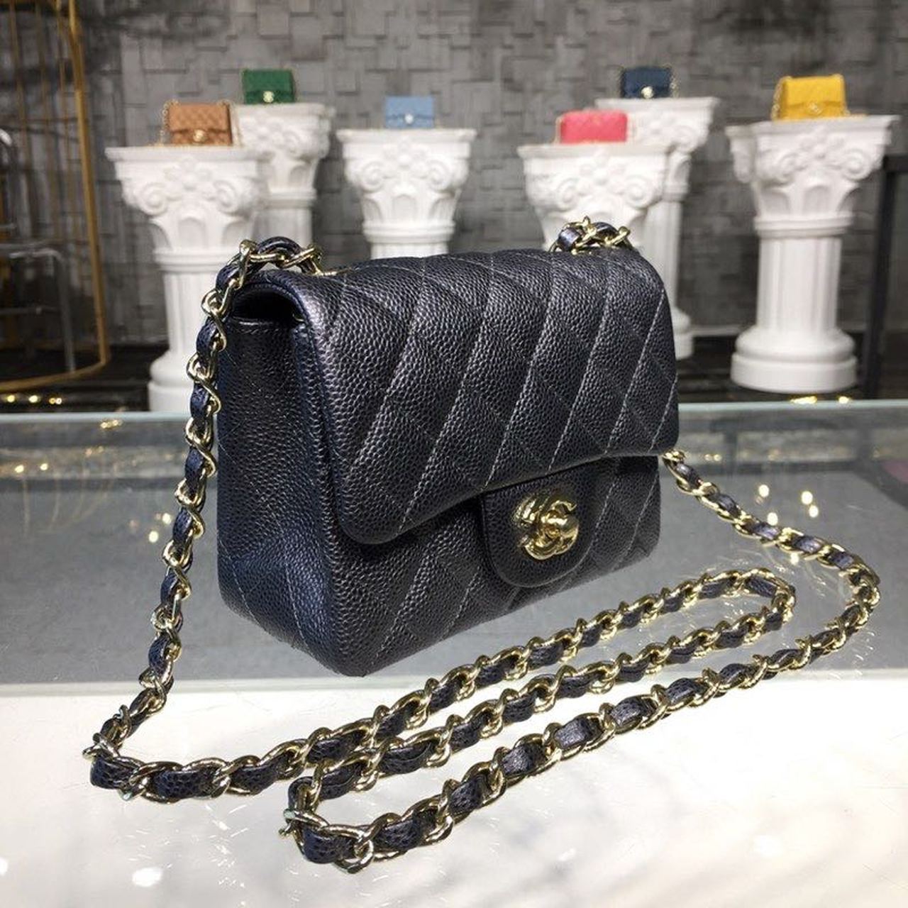CHLMini Flap Bag Caviar Black For Women, Women’s Bags, Shoulder And Crossbody Bags 6.7in/17cm A35200