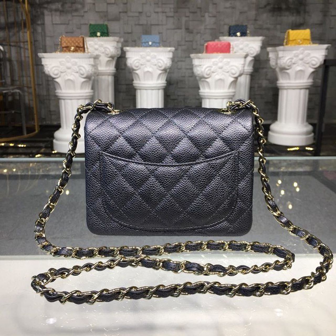 CHLMini Flap Bag Caviar Black For Women, Women’s Bags, Shoulder And Crossbody Bags 6.7in/17cm A35200