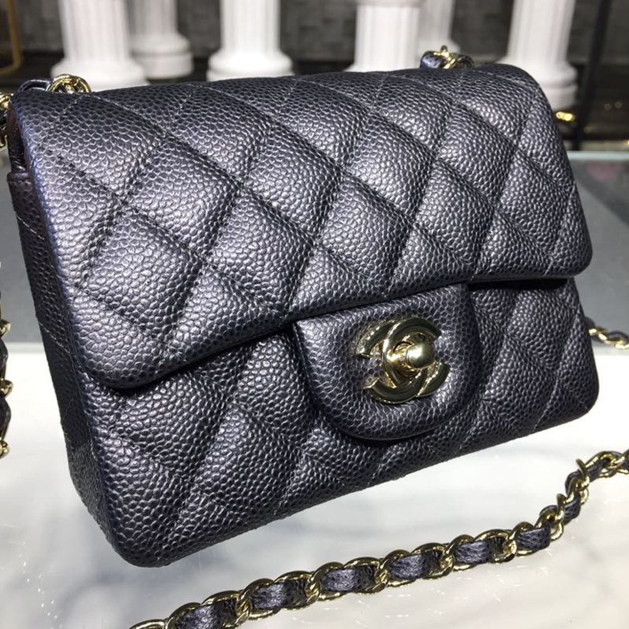 CHLMini Flap Bag Caviar Black For Women, Women’s Bags, Shoulder And Crossbody Bags 6.7in/17cm A35200