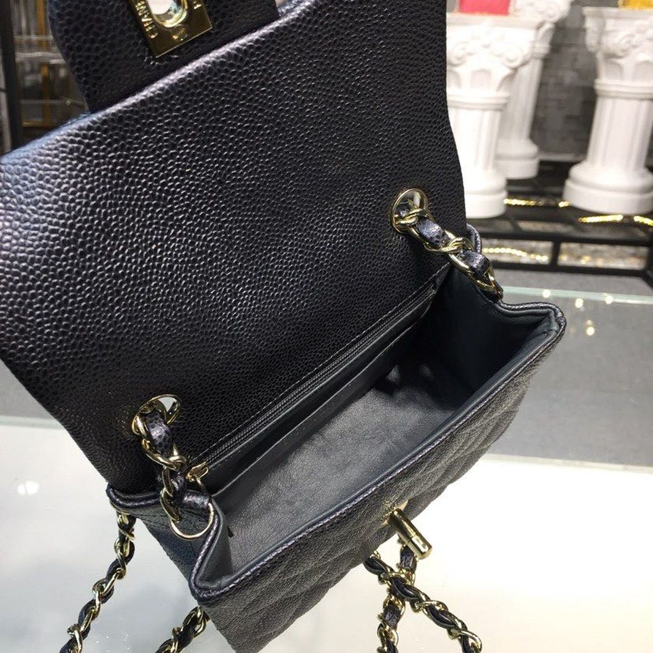 CHLMini Flap Bag Caviar Black For Women, Women’s Bags, Shoulder And Crossbody Bags 6.7in/17cm A35200