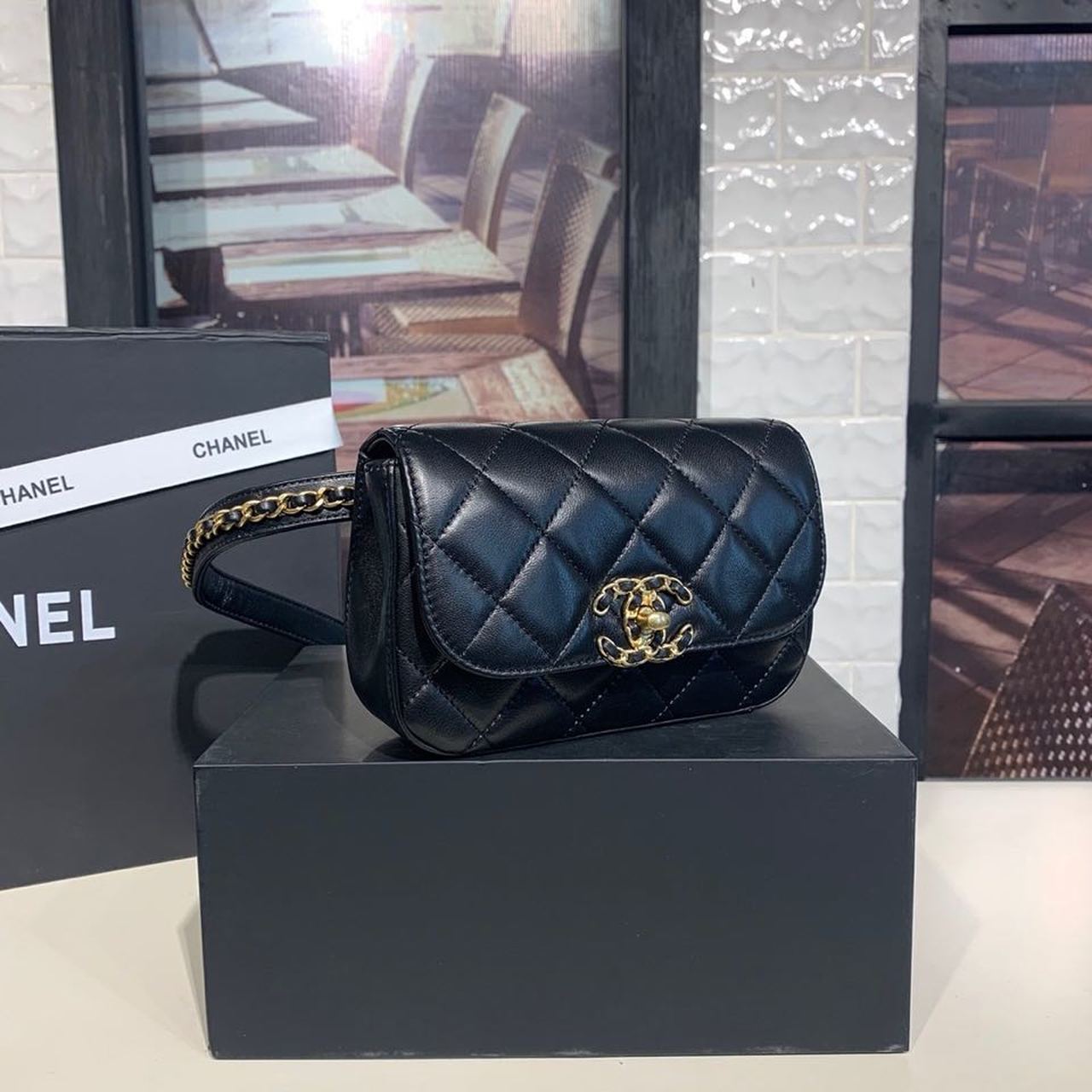 CHL Chain Infinity Waist Belt Bag Black For Women Bags 6.7in/17cm