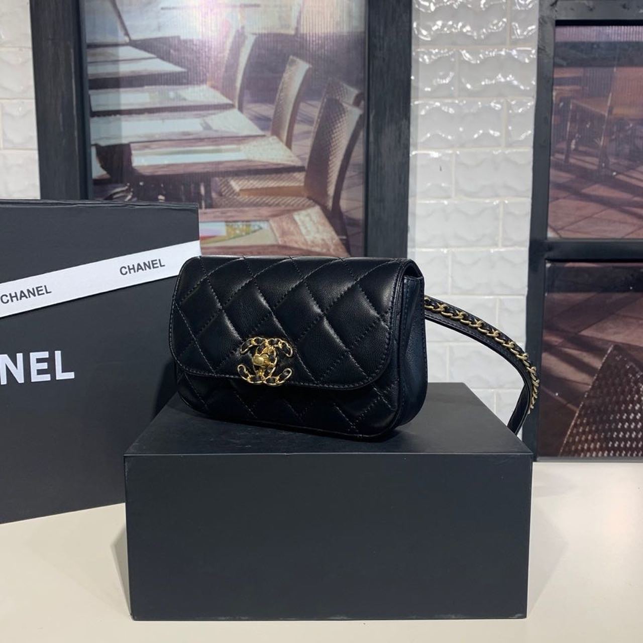 CHL Chain Infinity Waist Belt Bag Black For Women Bags 6.7in/17cm