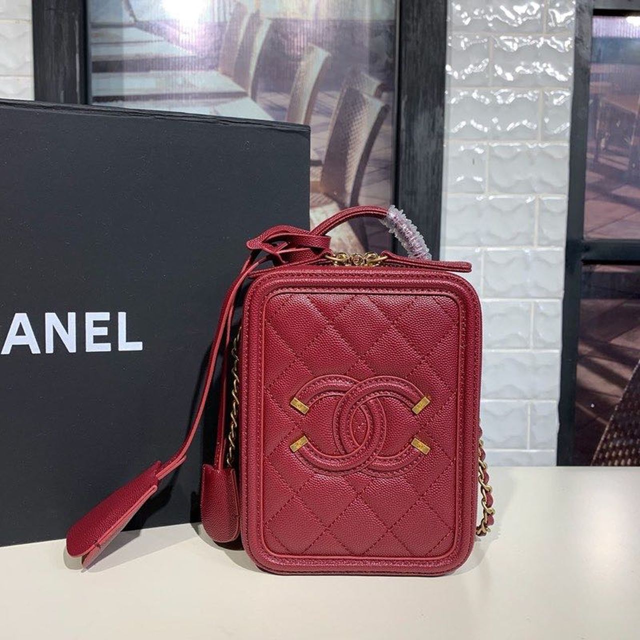 CHL Filigree Vertical Vanity Case Bag Burgundy For Women Handbags, Shoulder And Crossbody Bags 6.7in/17cm