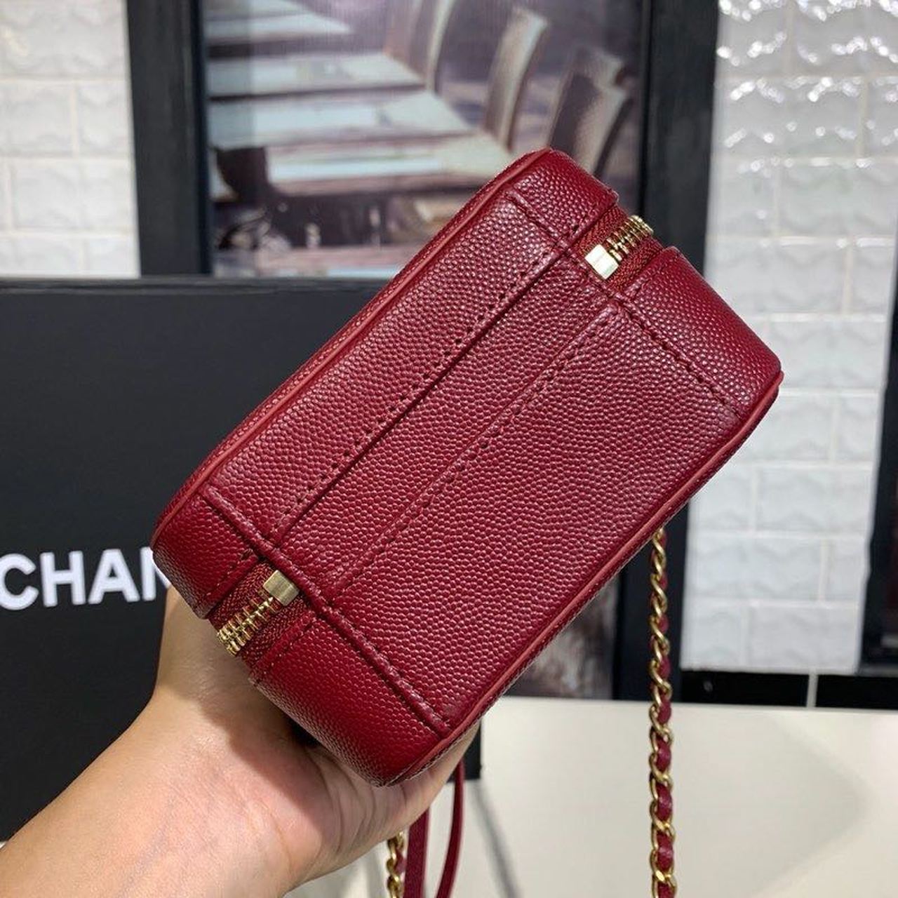 CHL Top QualityTop Qualityligree Vertical Vanity Case Bag Burgundy For Women, Women’s Handbags, Shoulder And Crossbody Bags 6.7in/17cm
