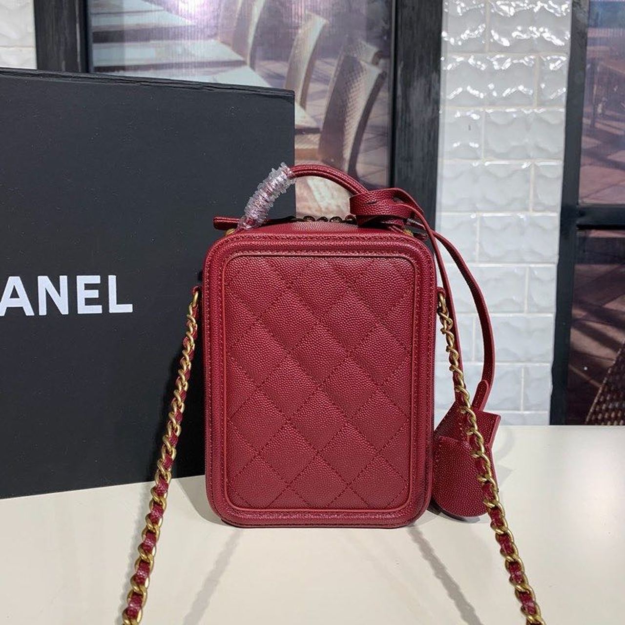 CHL Top QualityTop Qualityligree Vertical Vanity Case Bag Burgundy For Women, Women’s Handbags, Shoulder And Crossbody Bags 6.7in/17cm