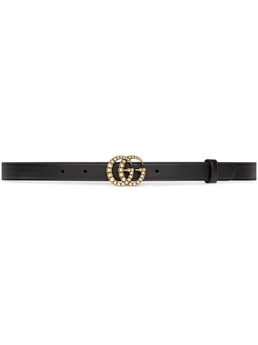 Gucci - Double G pearl-embellished buckle belt - women - Pearls/metal/Leather - 70, 75, 80, 85, 90, 95, 100 - Black
